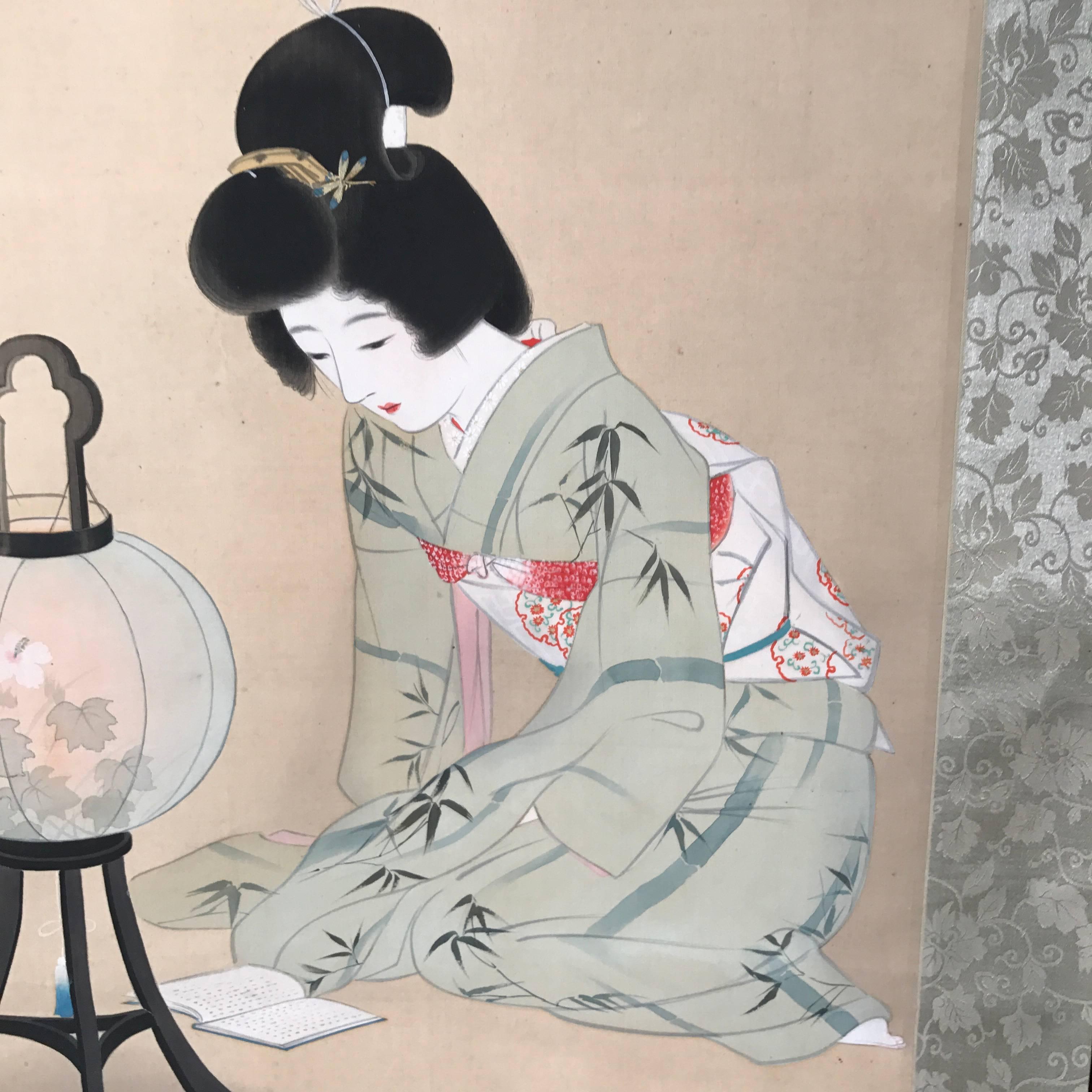 20th Century Japanese Hand-Painted Silk Scroll 