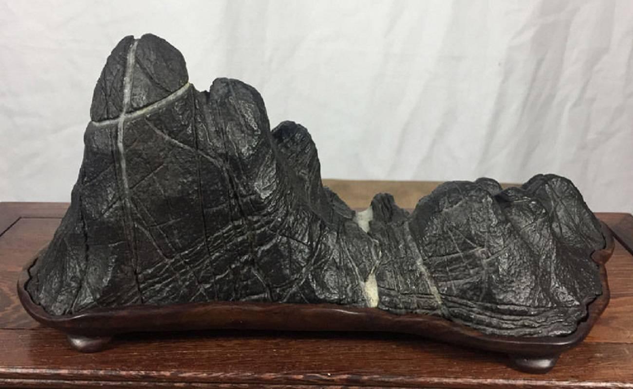 20th Century Fantastic Mountain Scholar Rock, Natural Bonsai Suiseki with High Peaks