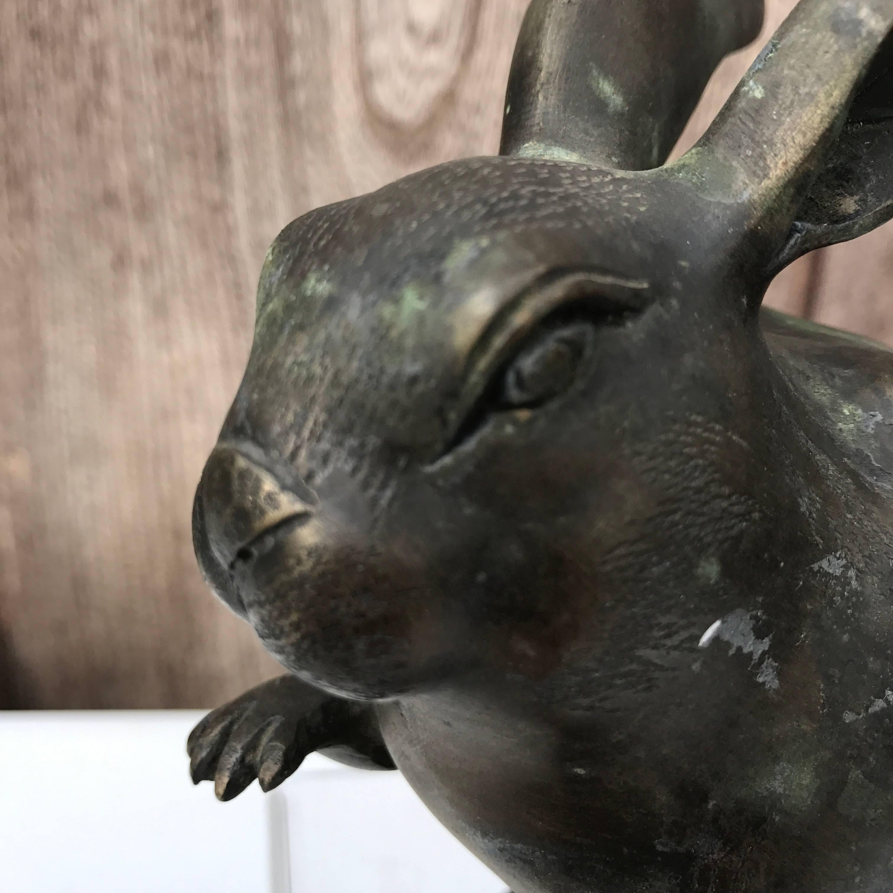 Fine Antique Japanese Bronze Rabbit Usagi, Meiji Period, 1868-1912 In Good Condition In South Burlington, VT