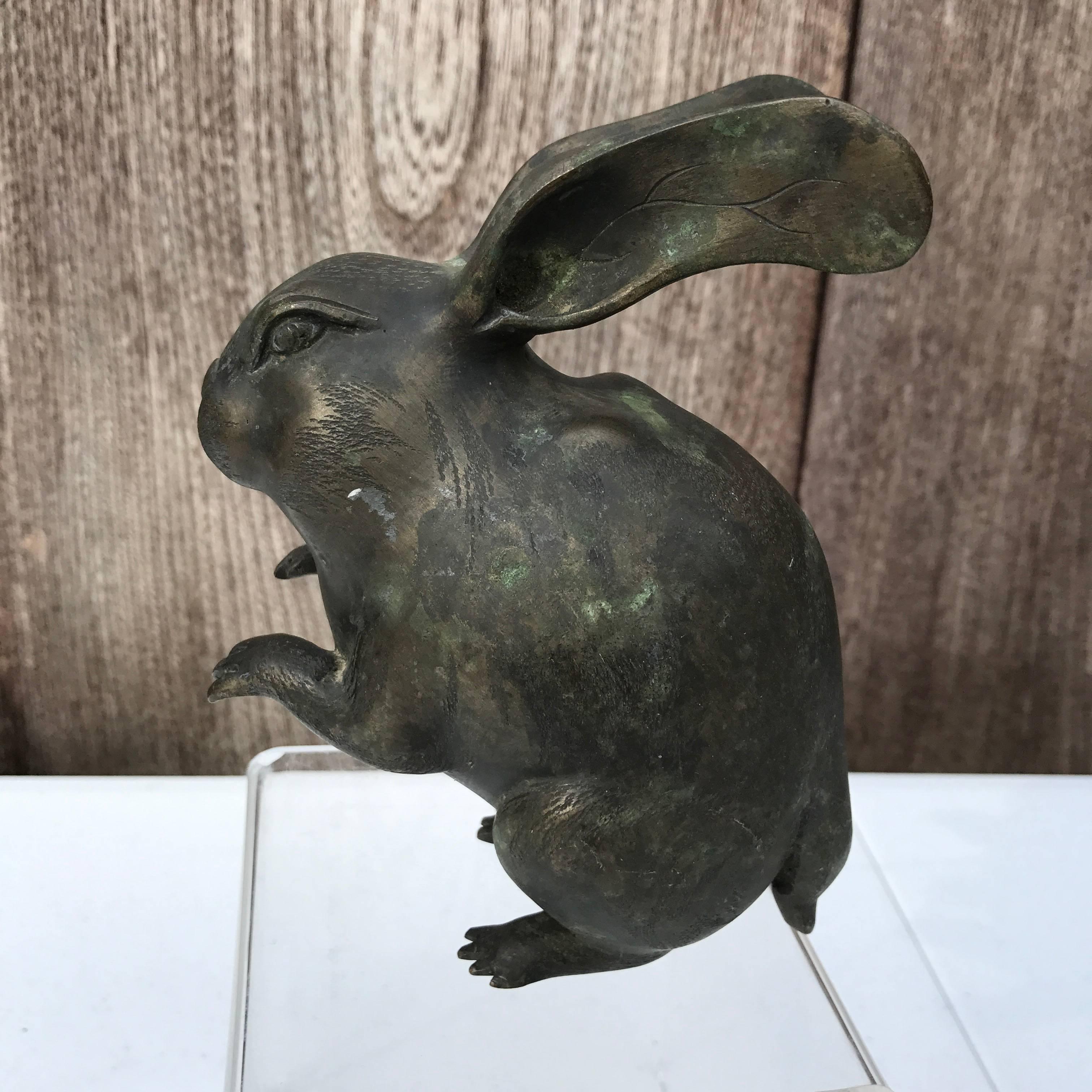 Cast Fine Antique Japanese Bronze Rabbit Usagi, Meiji Period, 1868-1912