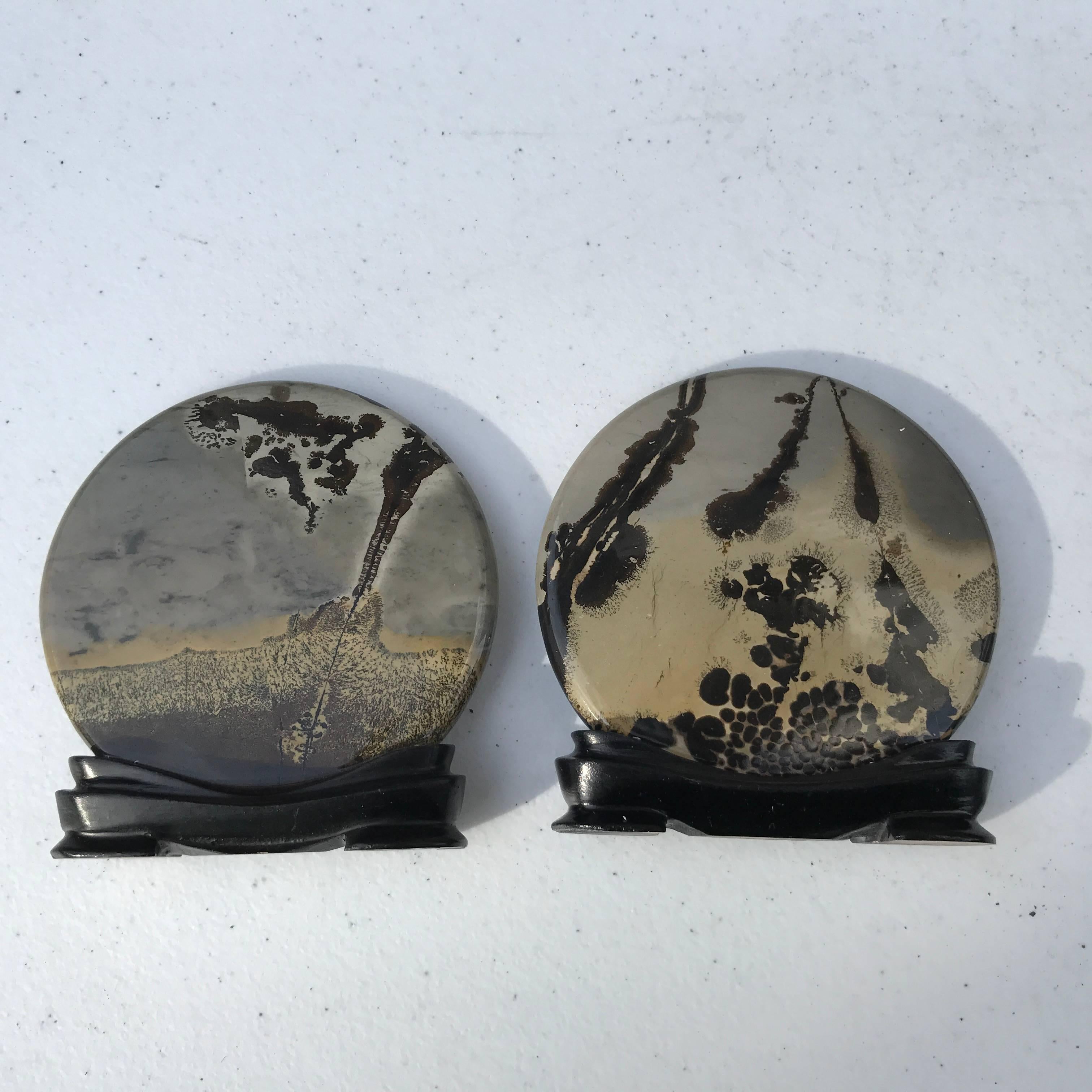 Hand-Crafted Chinese Stunning Pair of Natural Painting & Scholar Stones  