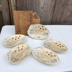 Japan Antique Waves and Birds Serving Plates Mint, Signed and Boxed