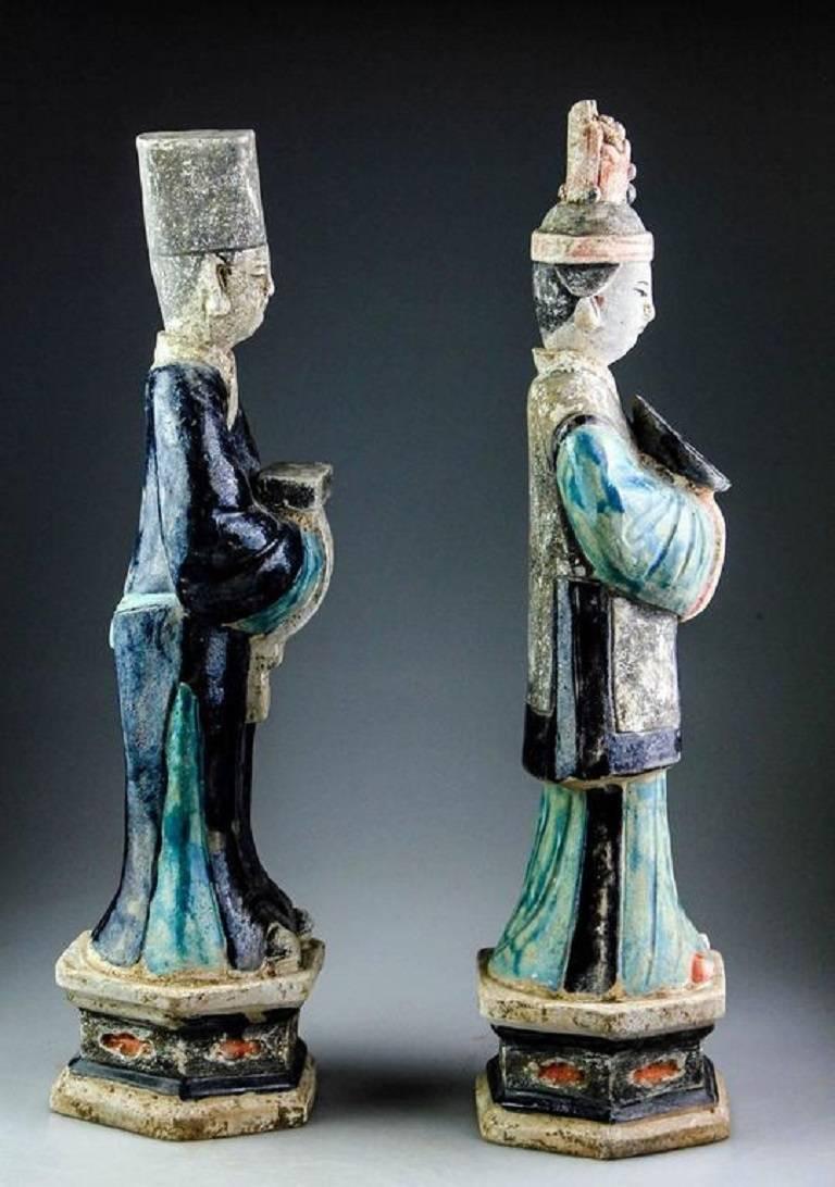 Ancient Pair of China Ming Cobalt Blue Tomb Treasure Sculptures, 1368-1644 In Good Condition In South Burlington, VT