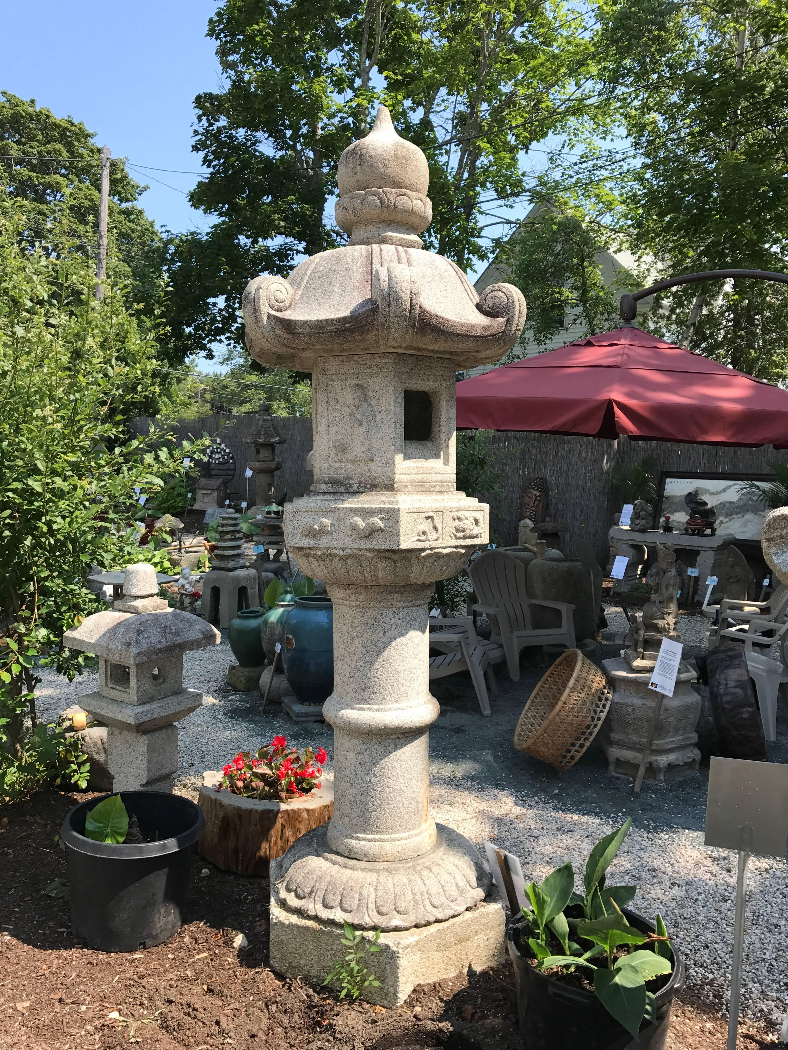Taisho Japan Fine Tall Old “Zodiac” Granite Stone Lantern, 12 Animals of Zodiac