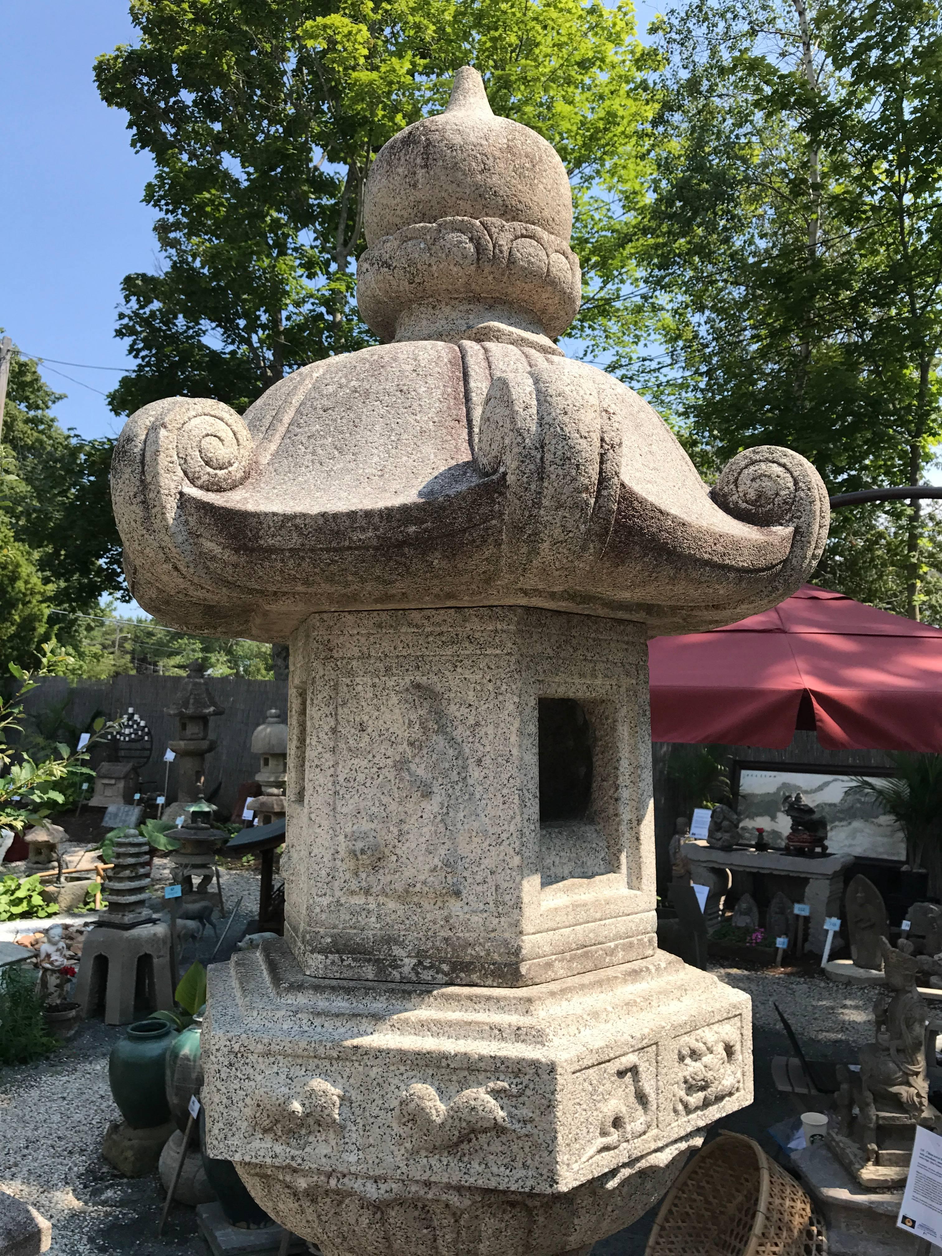 Japanese Japan Fine Tall Old “Zodiac” Granite Stone Lantern, 12 Animals of Zodiac