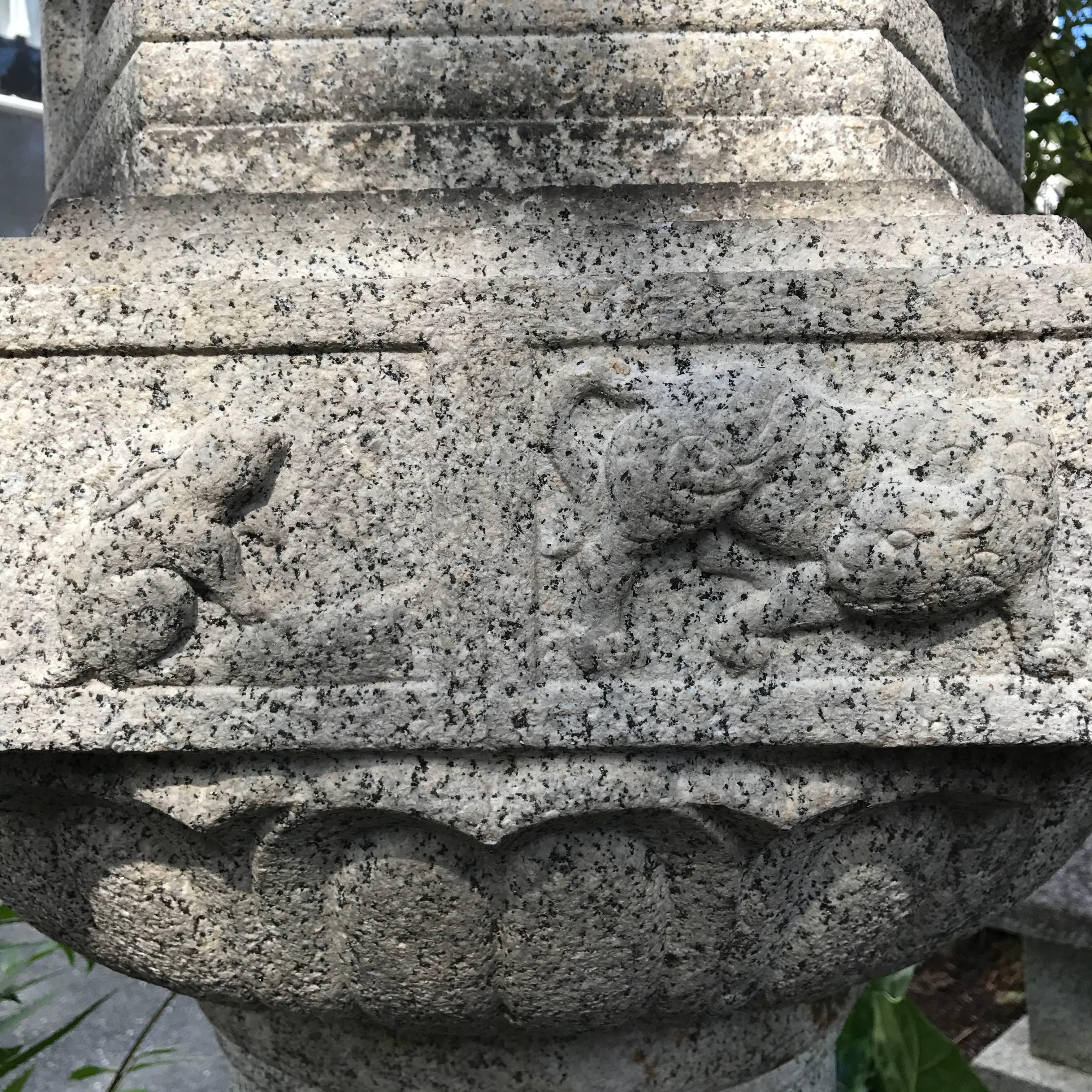 Japan Fine Tall Old “Zodiac” Granite Stone Lantern, 12 Animals of Zodiac In Good Condition In South Burlington, VT