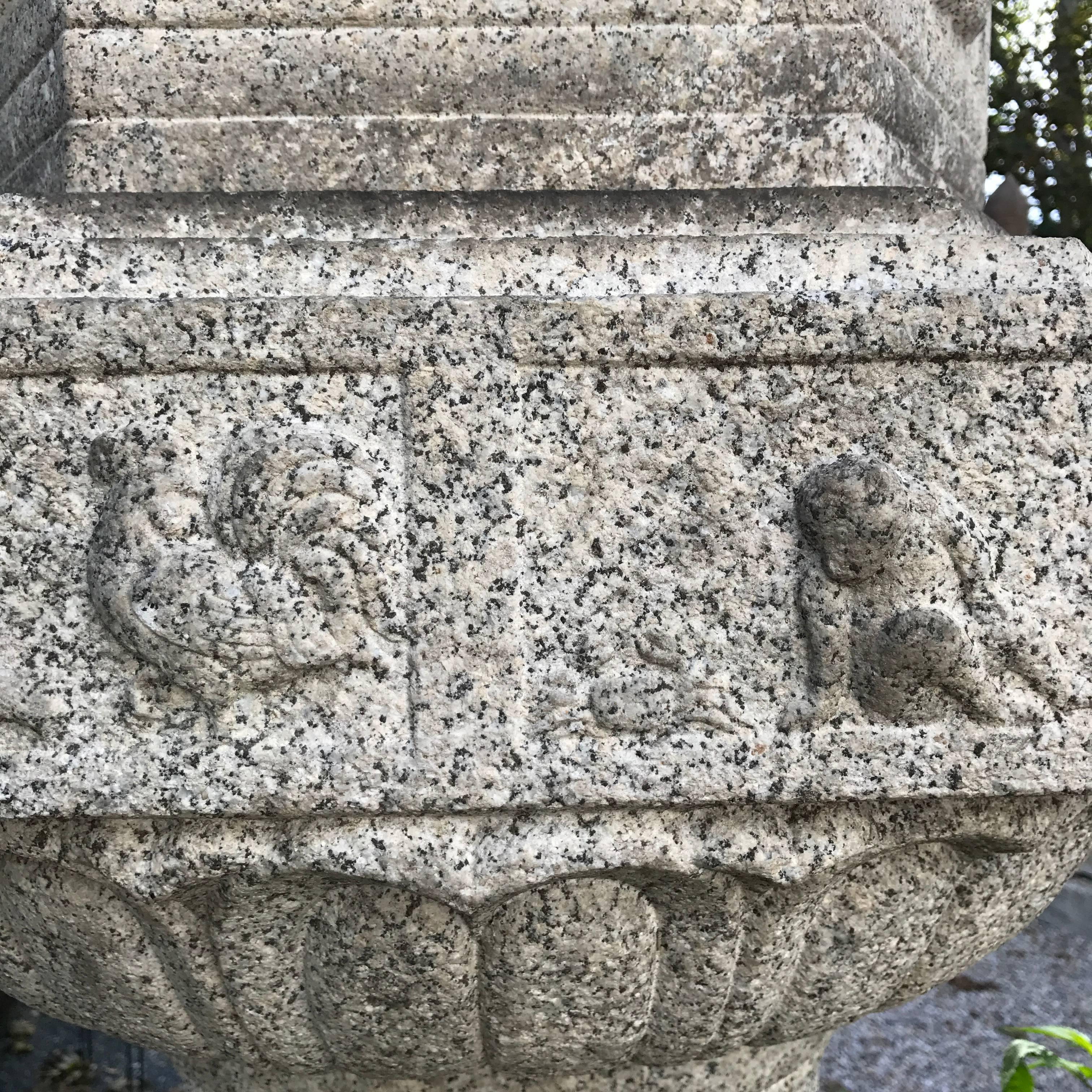 Japan Fine Tall Old “Zodiac” Granite Stone Lantern, 12 Animals of Zodiac 1