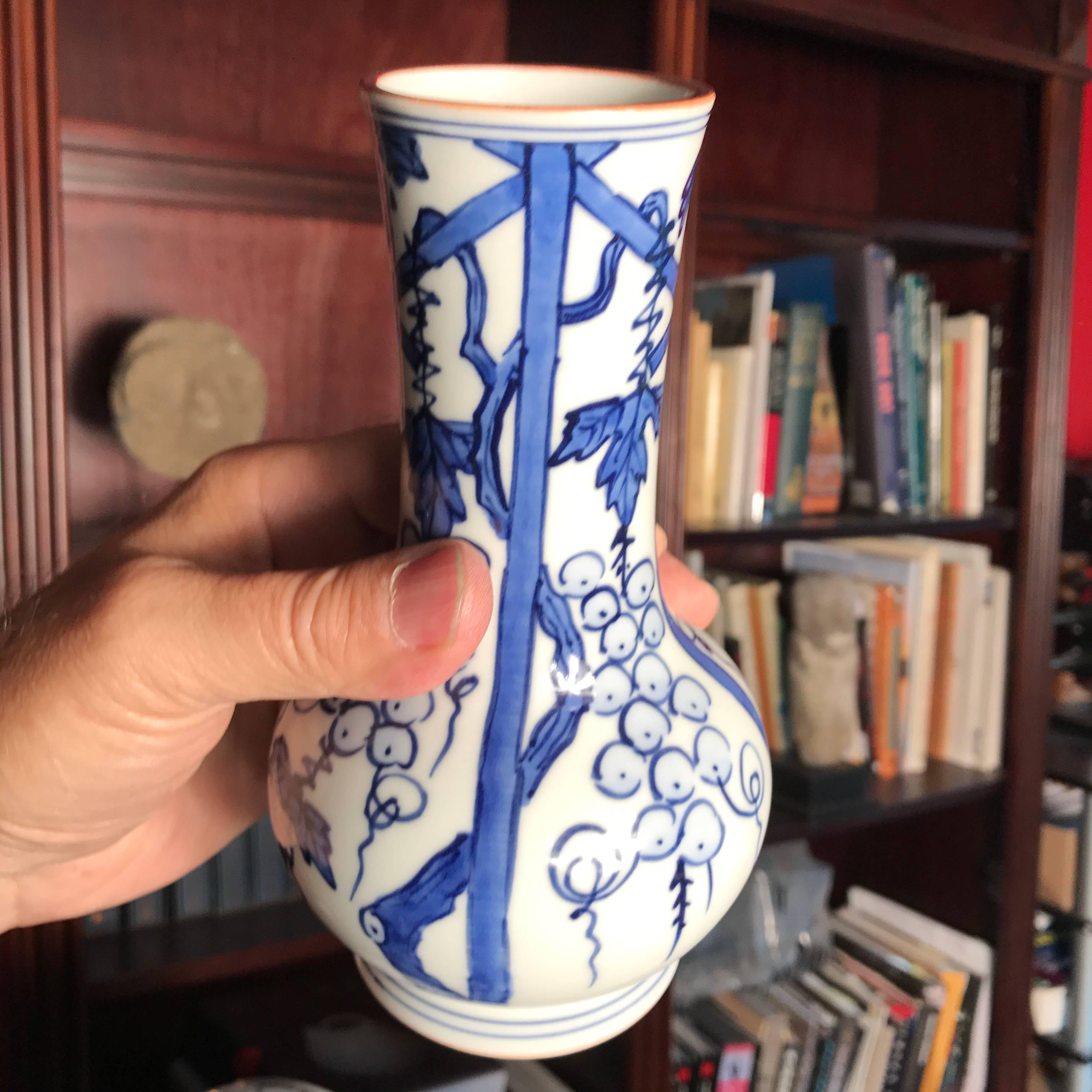 Japanese Japan Blue & White Ceramic Grape Leaf Serving Set Four Works Art Mint & Boxed