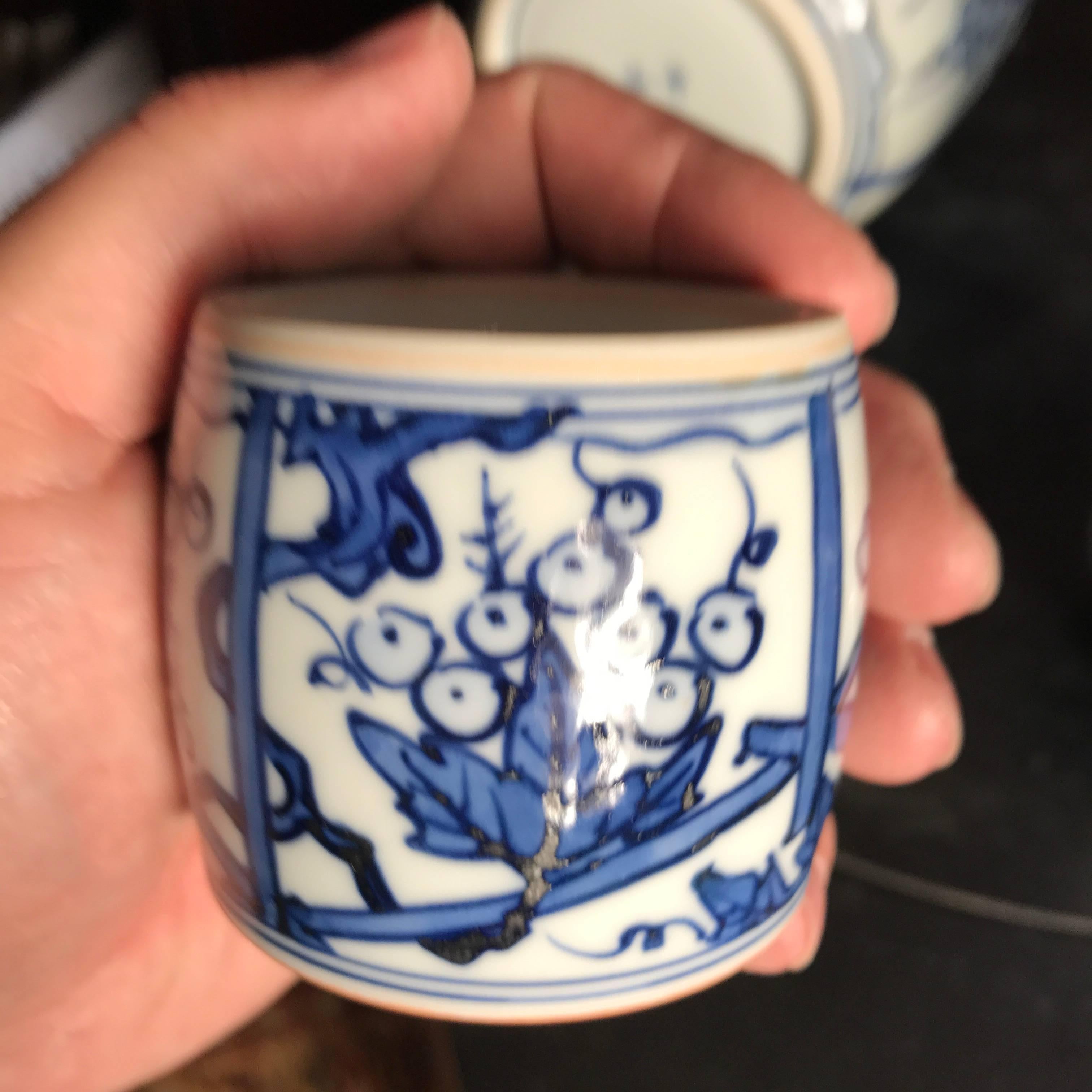 20th Century Japan Blue & White Ceramic Grape Leaf Serving Set Four Works Art Mint & Boxed