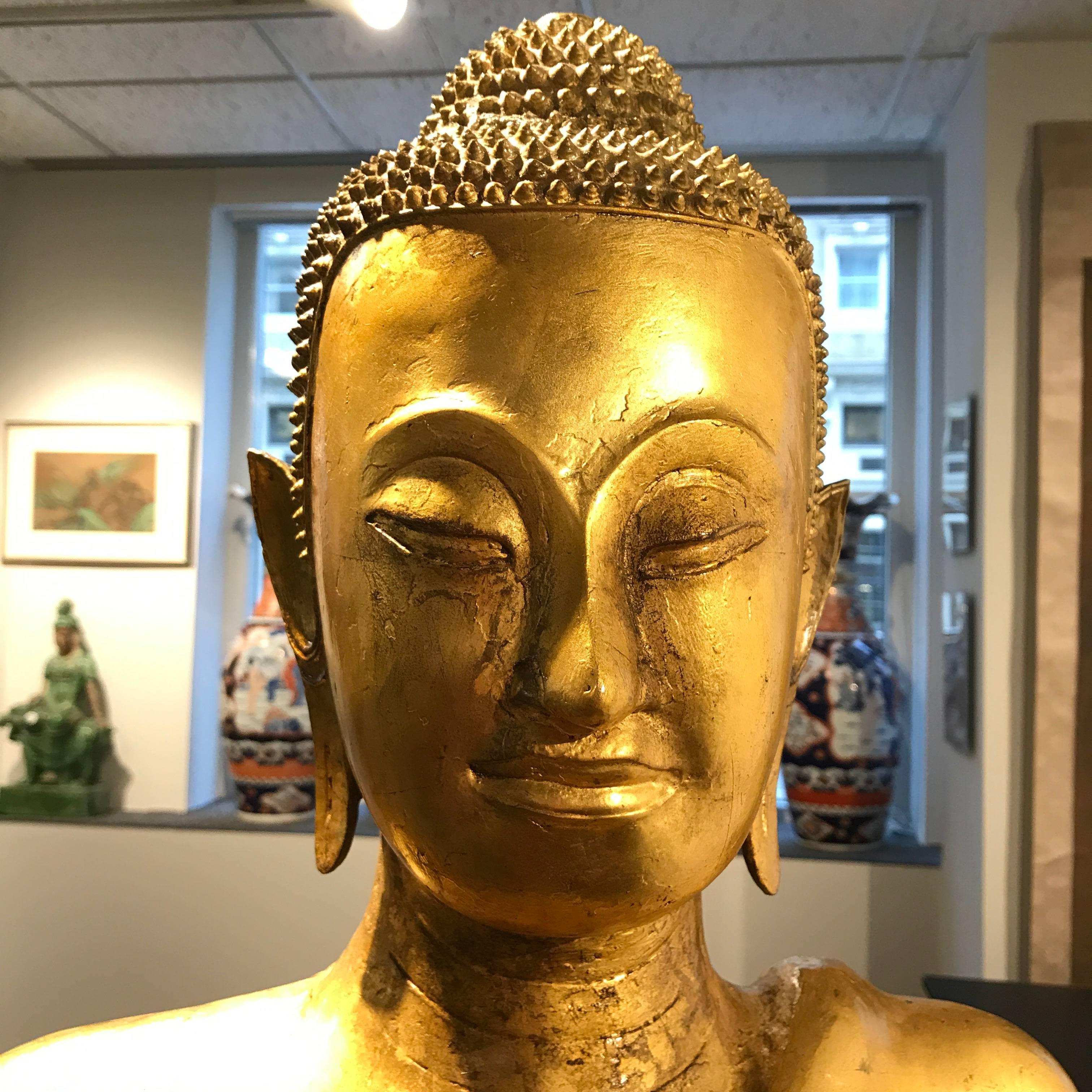 Antique Tall Gilt Bronze Buddha, 17th Century In Good Condition For Sale In South Burlington, VT