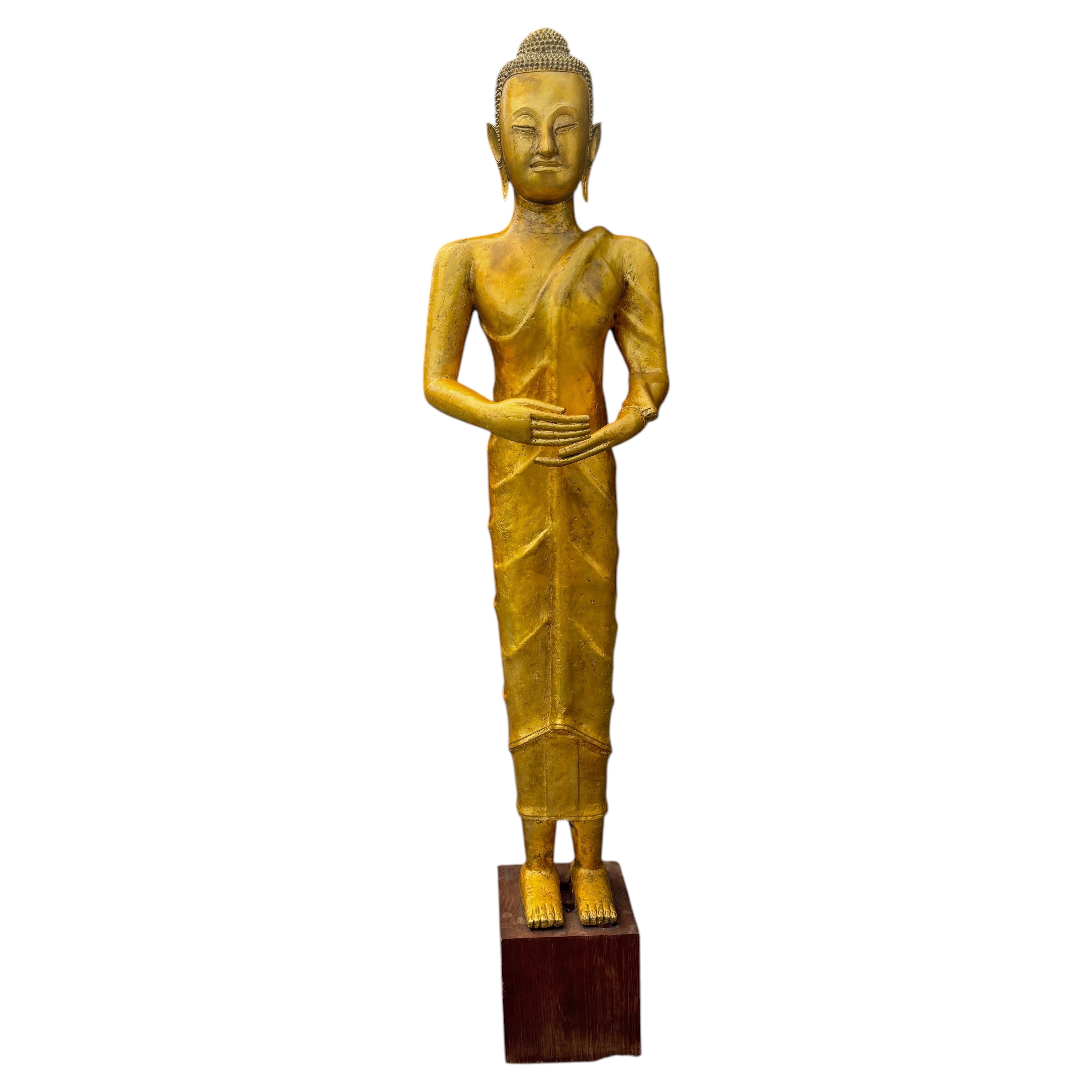 Sculpture antique de Bouddha en bronze doré du XVIIe siècle, Ayutthaya en vente