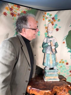 Important Monumental Ancient China Ming Tomb Umbrella Man Sculpture, 1368-1644