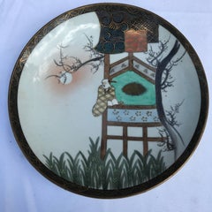Japanese Poets Set of Four Hand-Painted Old Scenic Colorful Plates