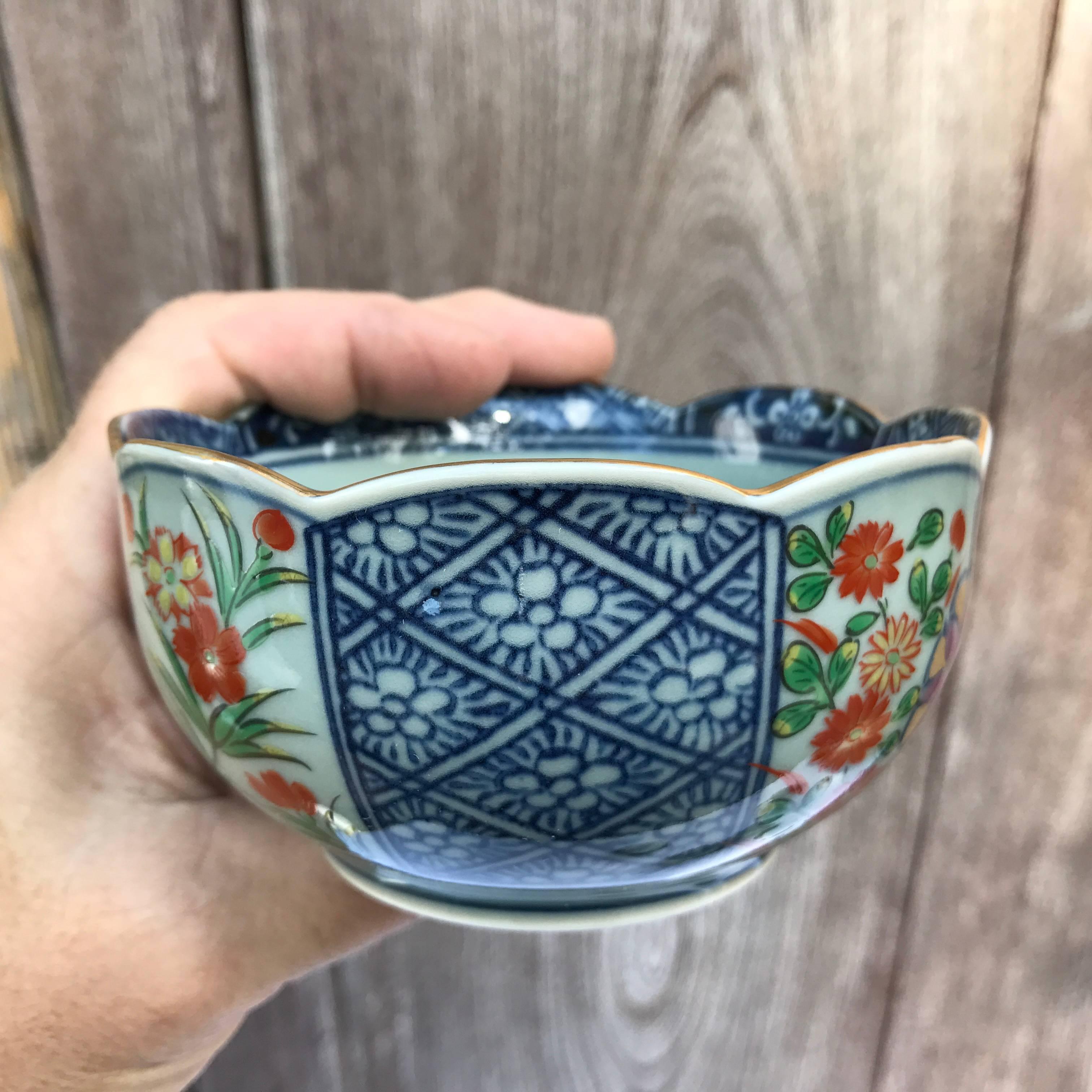 Ceramic Five Japanese Hand-Painted Botanical Bowls Mint, Signed and Boxed