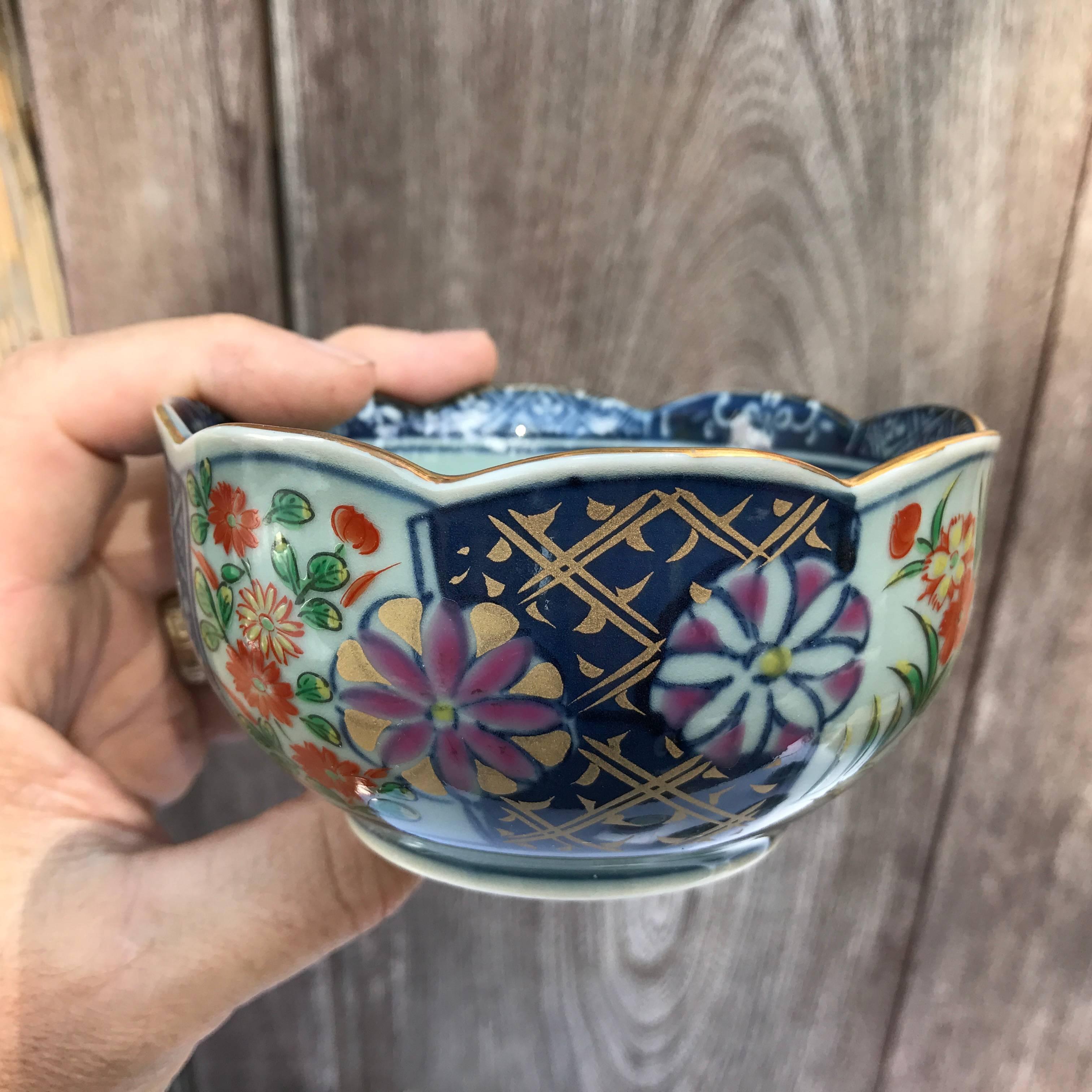 20th Century Five Japanese Hand-Painted Botanical Bowls Mint, Signed and Boxed