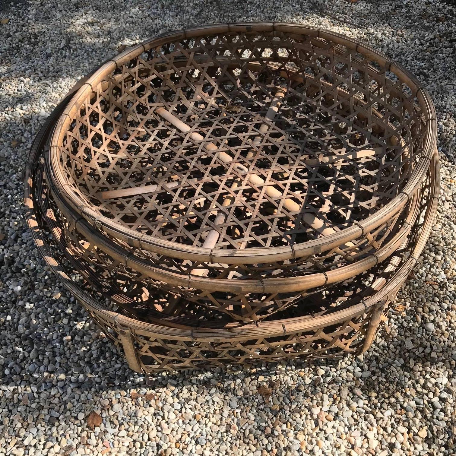 Japanese Antique Nesting Set Four Big Tea Leaf Baskets 3