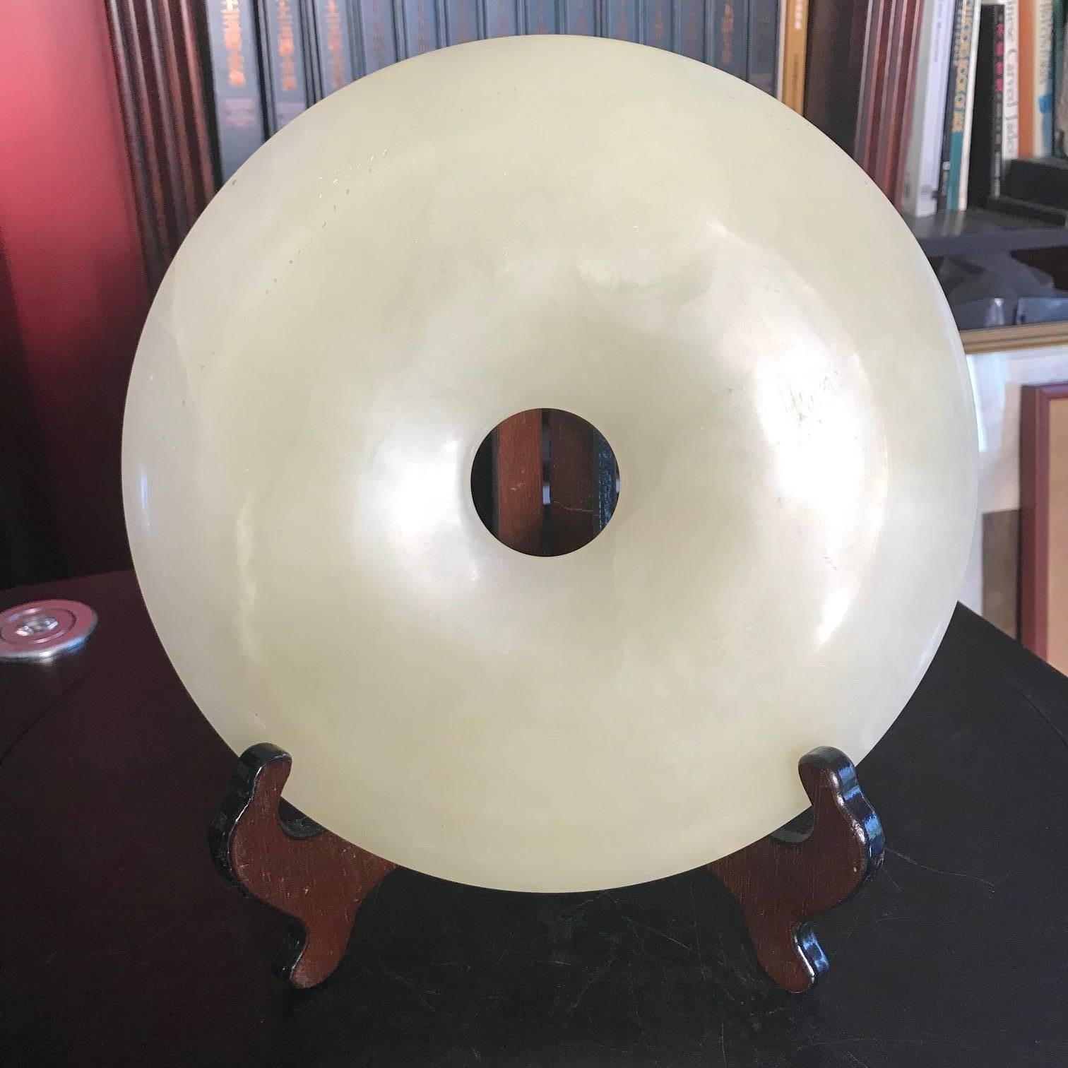 Here's another beautiful and unique way to accent your indoor or outdoor garden space with this treasure!

Our big 9 inch diameter jade stone garden bi was developed for our clients who love brilliant color, universal form, and want something unique