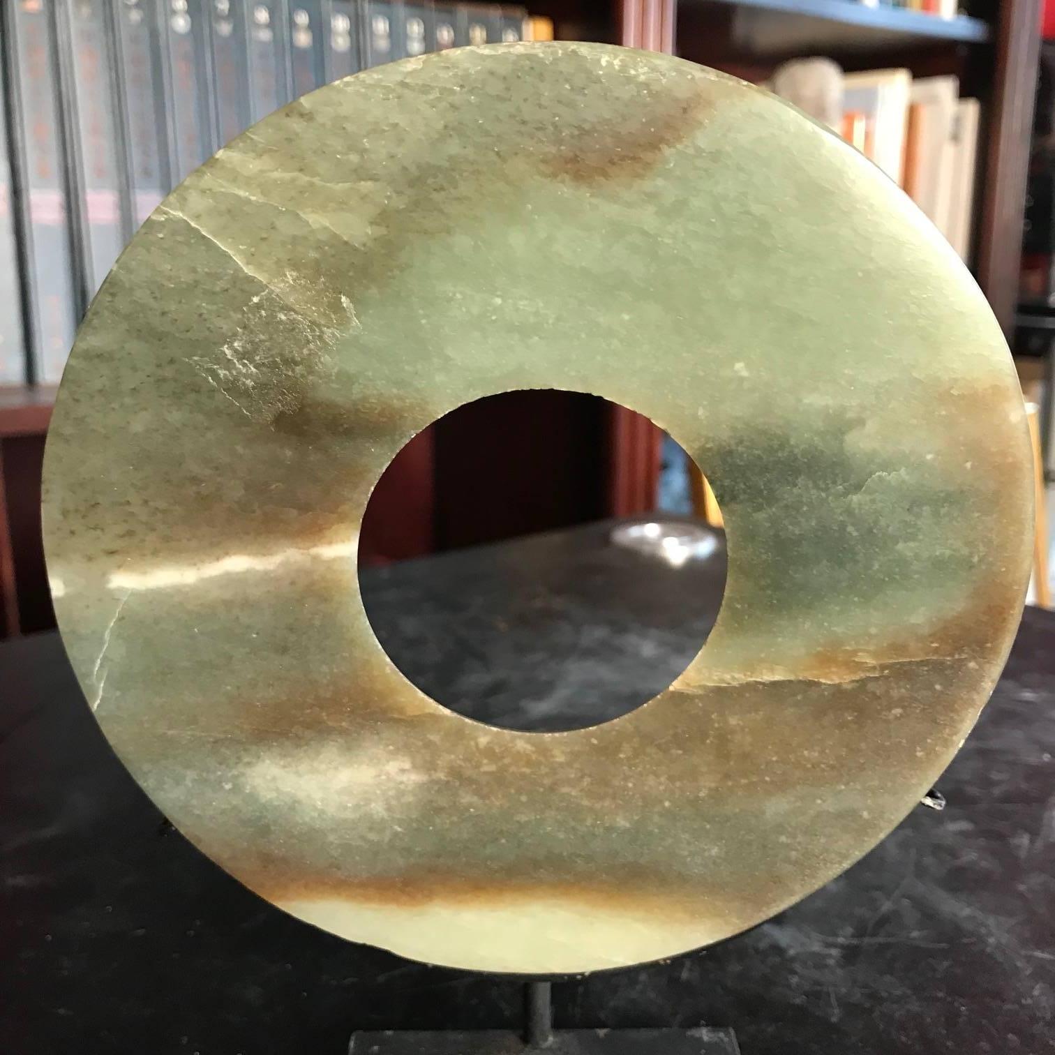 Hand-Crafted Ancient Chinese Heavenly Green Jade Bi Disc 