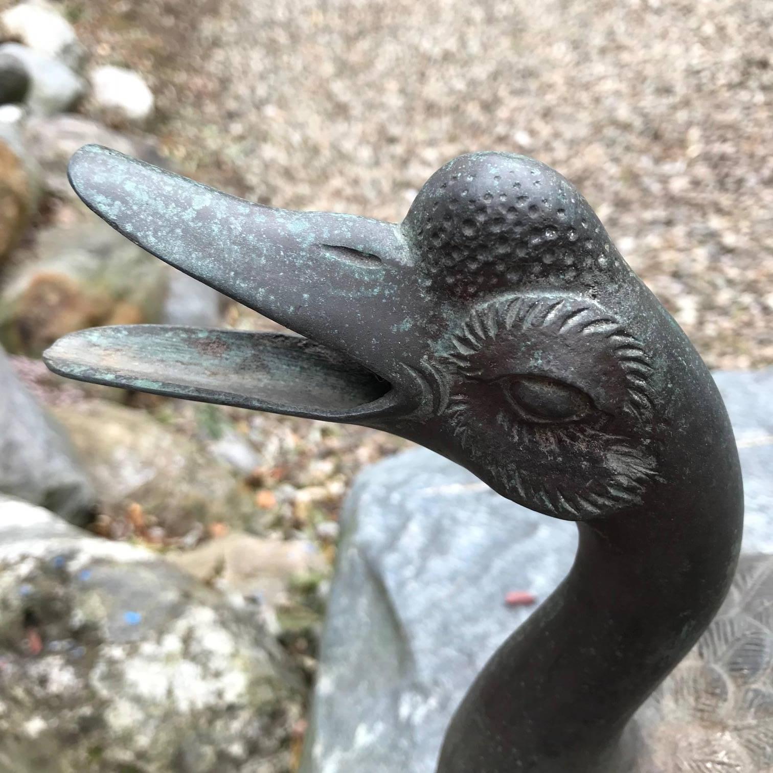 Japanese Japan Antique Large Hand Cast Pair Bronze Garden Ducks- Beautiful Details, 18