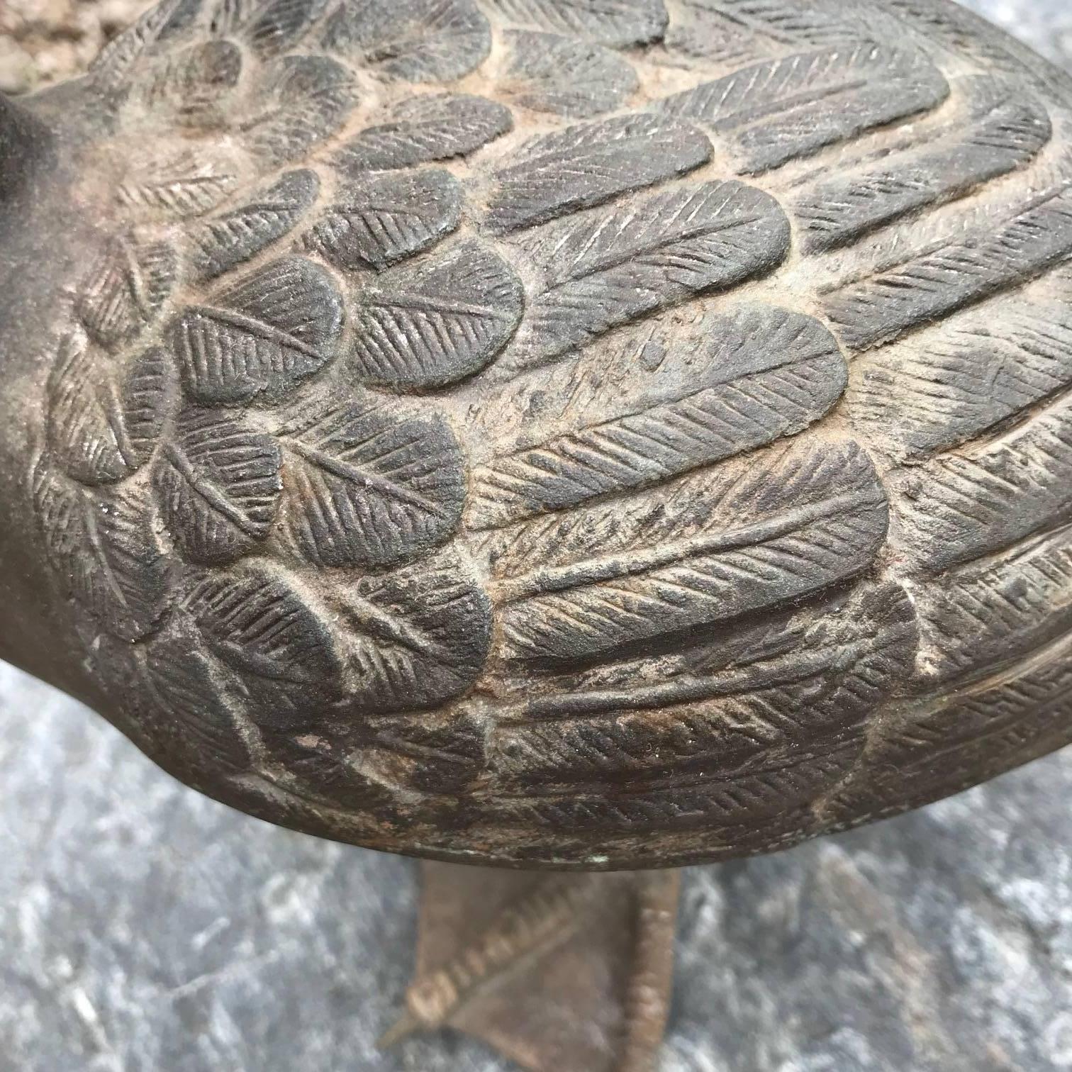 Japan Antique Large Hand Cast Pair Bronze Garden Ducks- Beautiful Details, 18