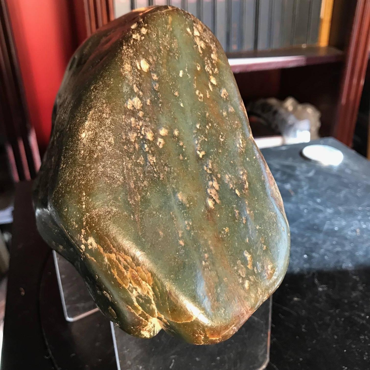 Chinese Natural Hetien Jade Scholar Rock Viewing Stone 2