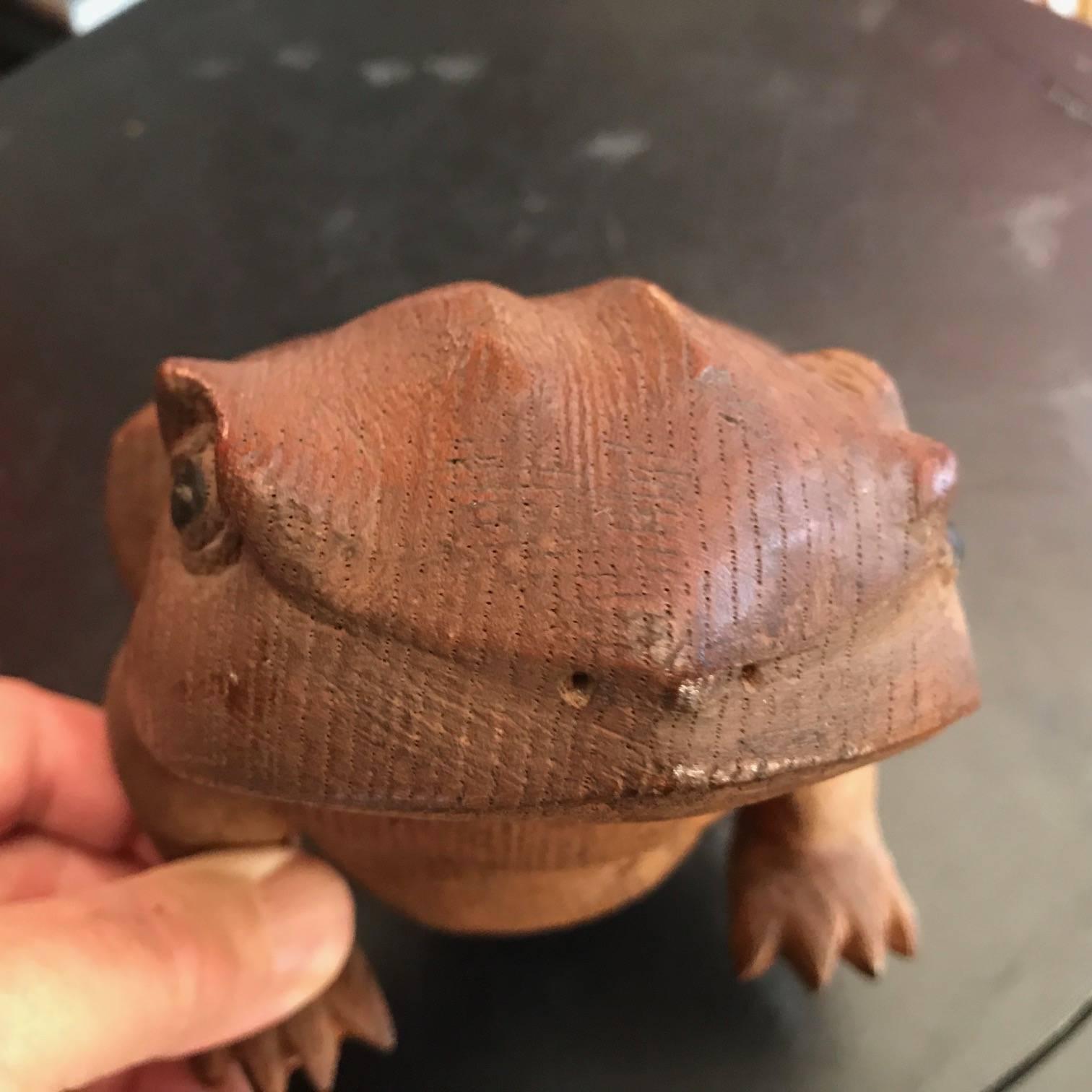 Japan Fine Antique Frog Toad Critter Hand-Carved Keyaki Wood, Early 20th Century 2