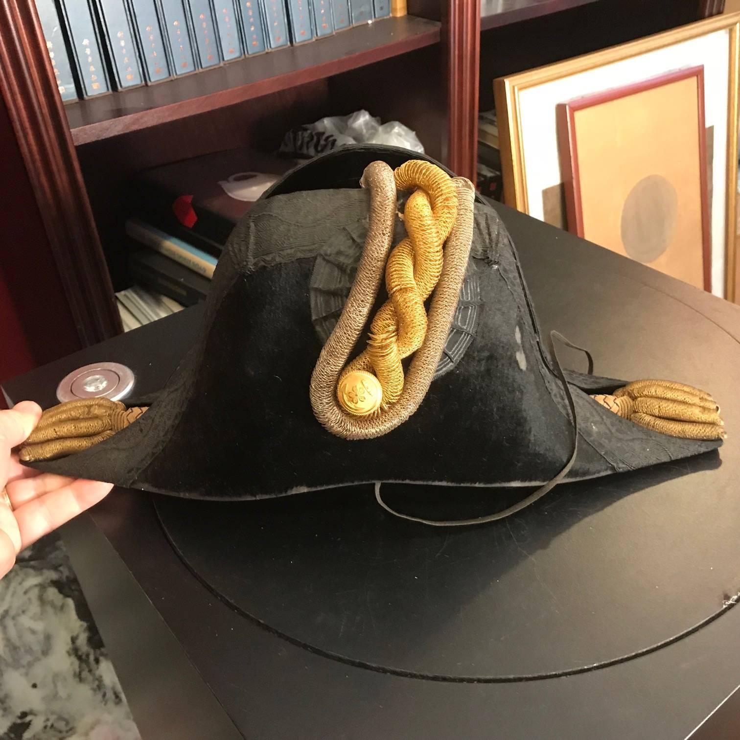 Japanese Antique Imperial Naval Officers Gold Gilt Hat, Meiji Period In Good Condition In South Burlington, VT