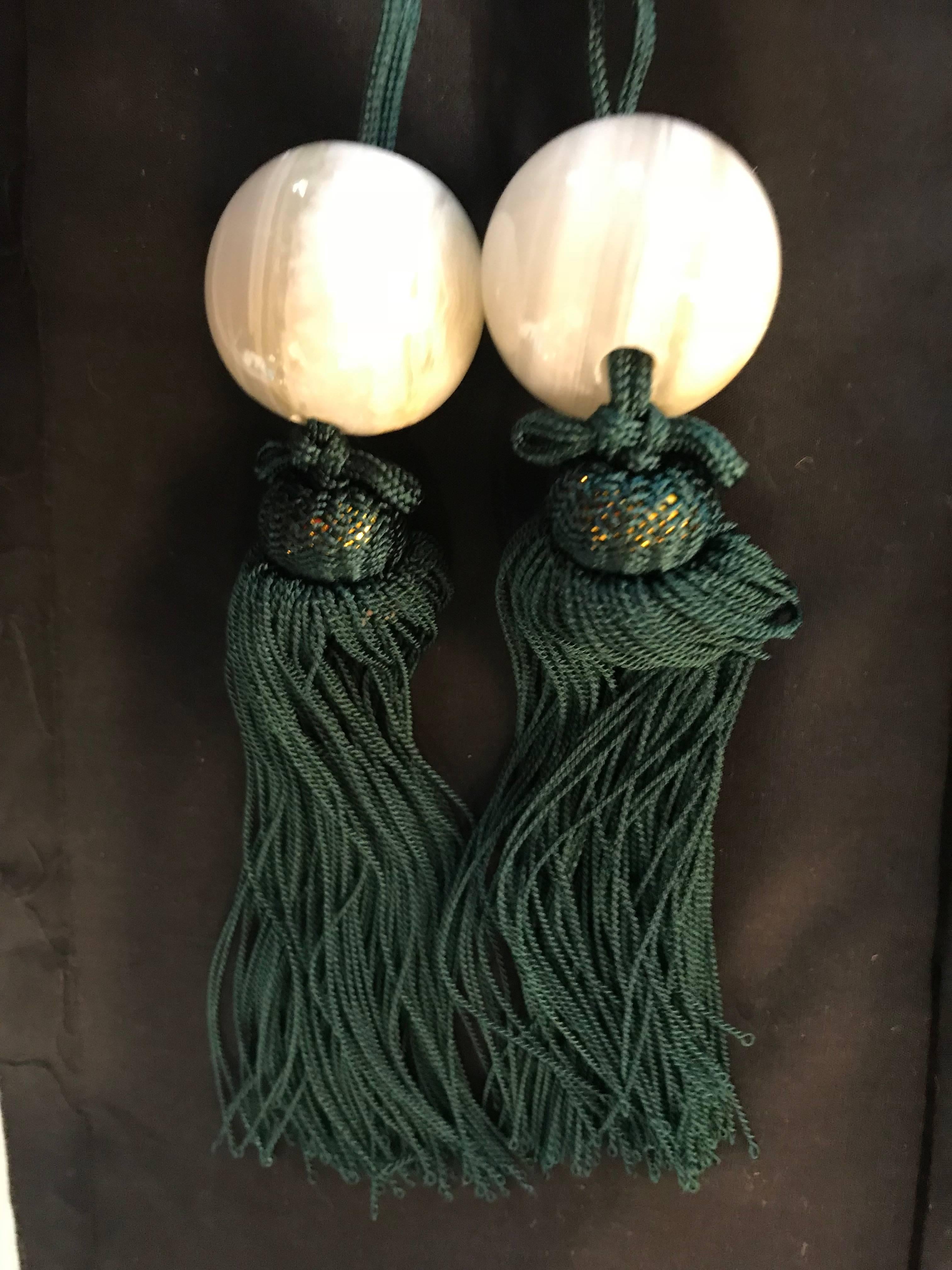 Hand-Crafted Japanese Scroll Weights Lovely Green and Gold Pair of Handcrafted Agate