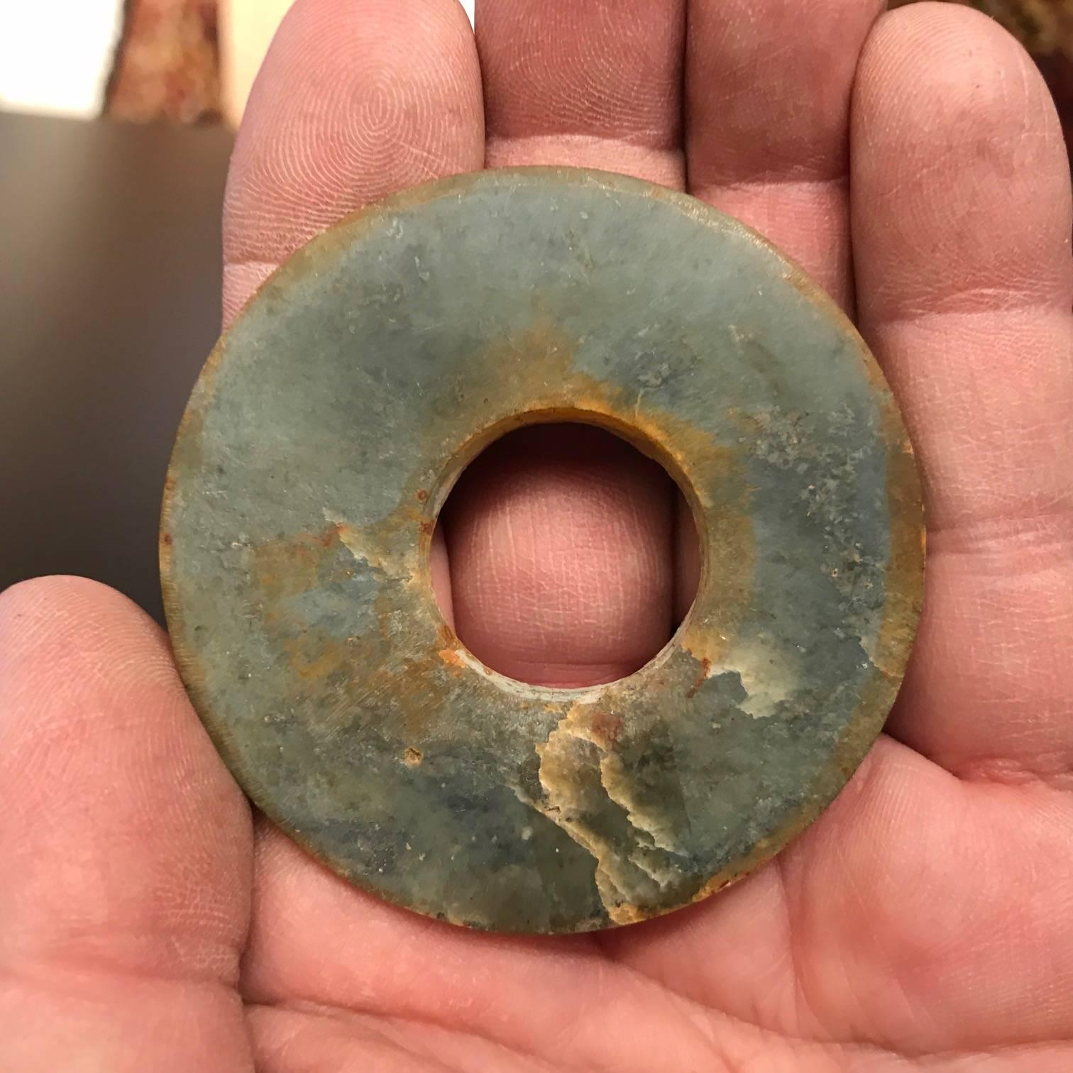 Ancient Chinese Handmade Jade Bi Group Three Genuine Artifacts from 2000 BC In Good Condition In South Burlington, VT