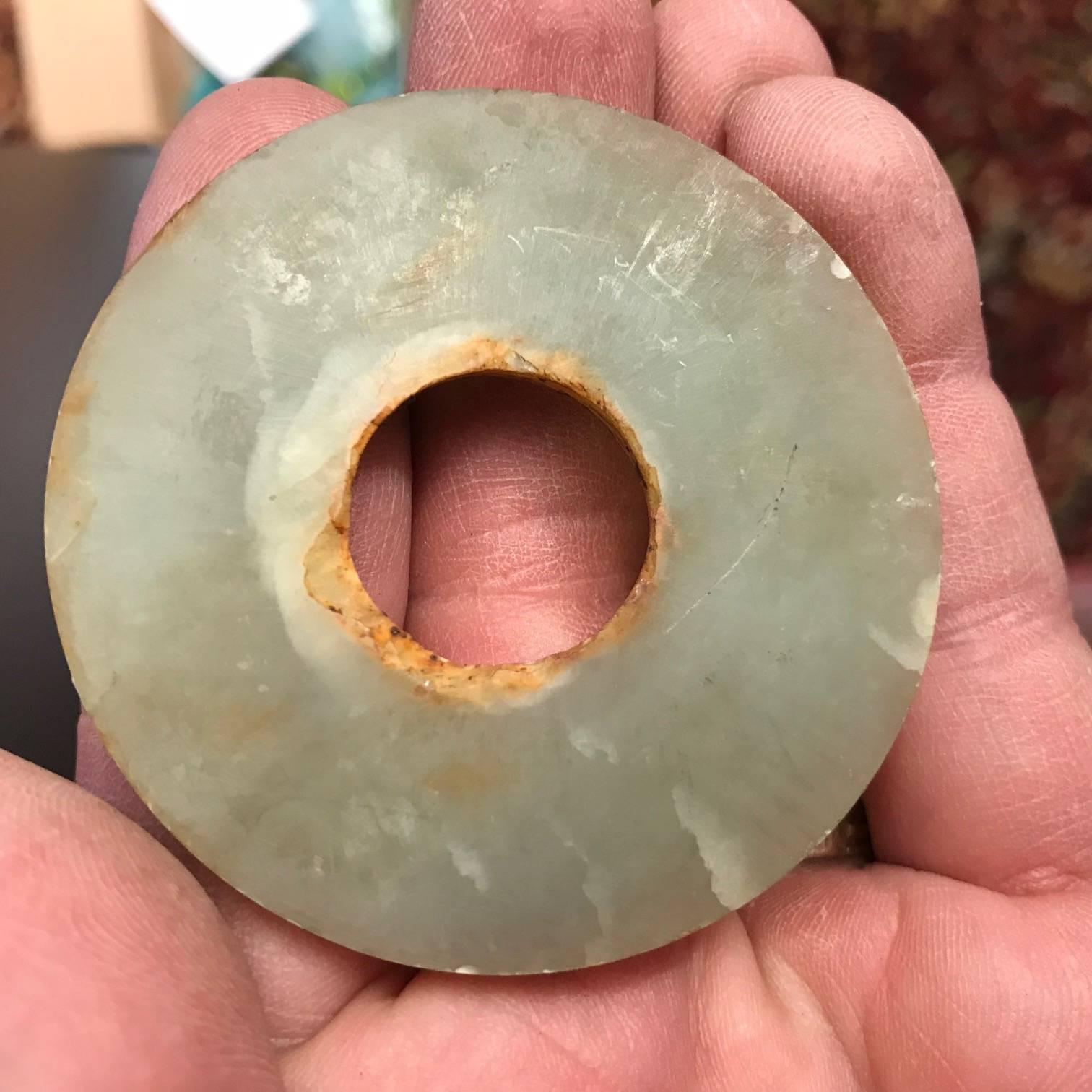 18th Century and Earlier Ancient Chinese Handmade Jade Bi Group Three Genuine Artifacts from 2000 BC