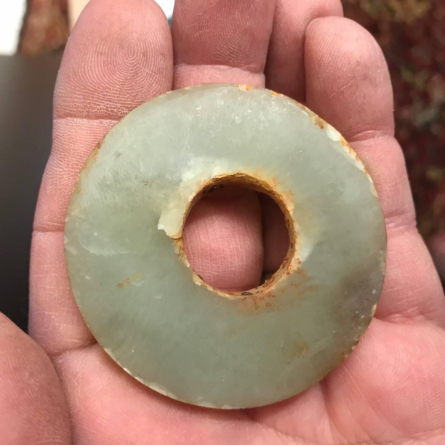 Ancient Chinese Handmade Jade Bi Group Three Genuine Artifacts from 2000 BC 3