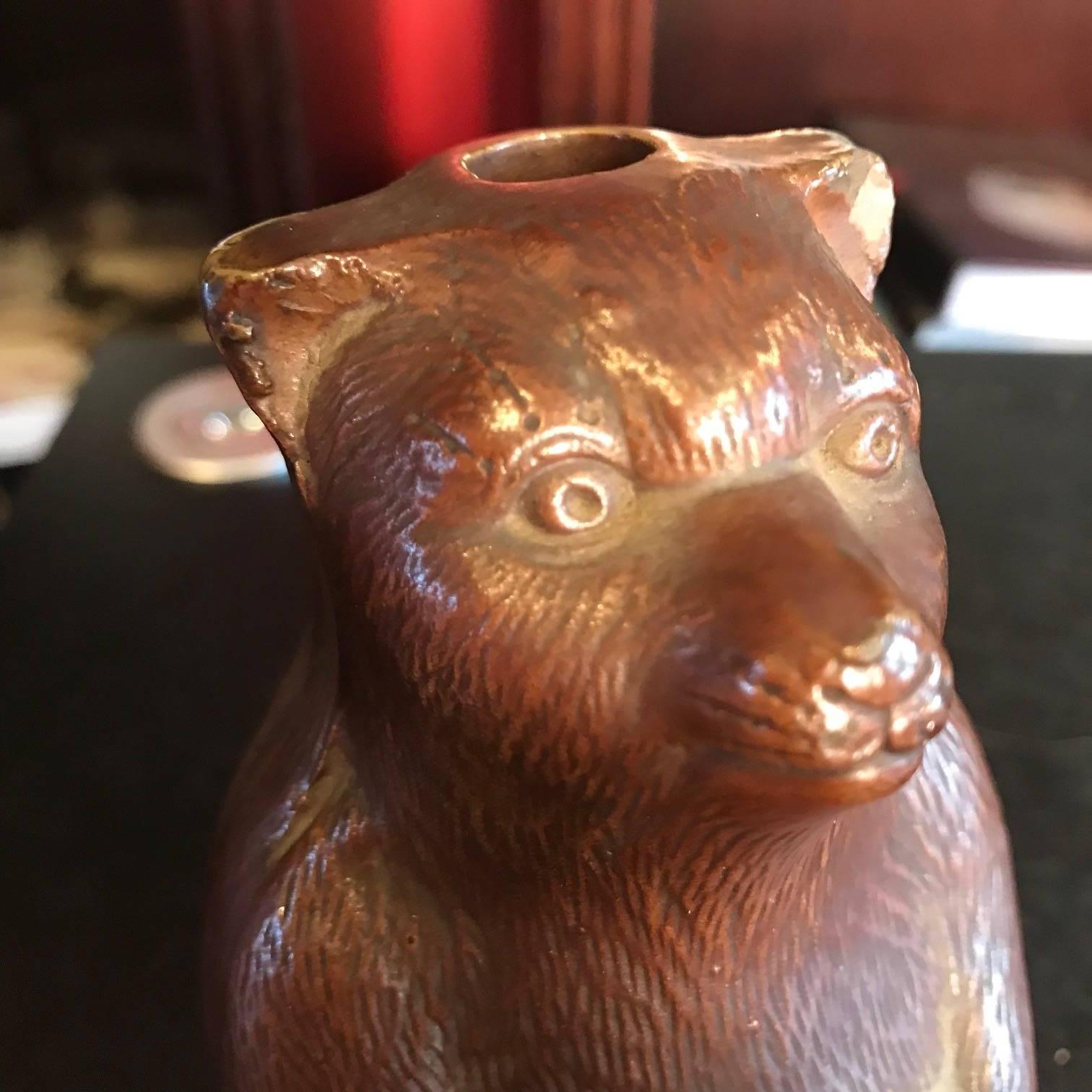 Japanese Antique Folk Tanuki Sake Bottle Handmade Hand Glazed Fine Quality In Good Condition In South Burlington, VT