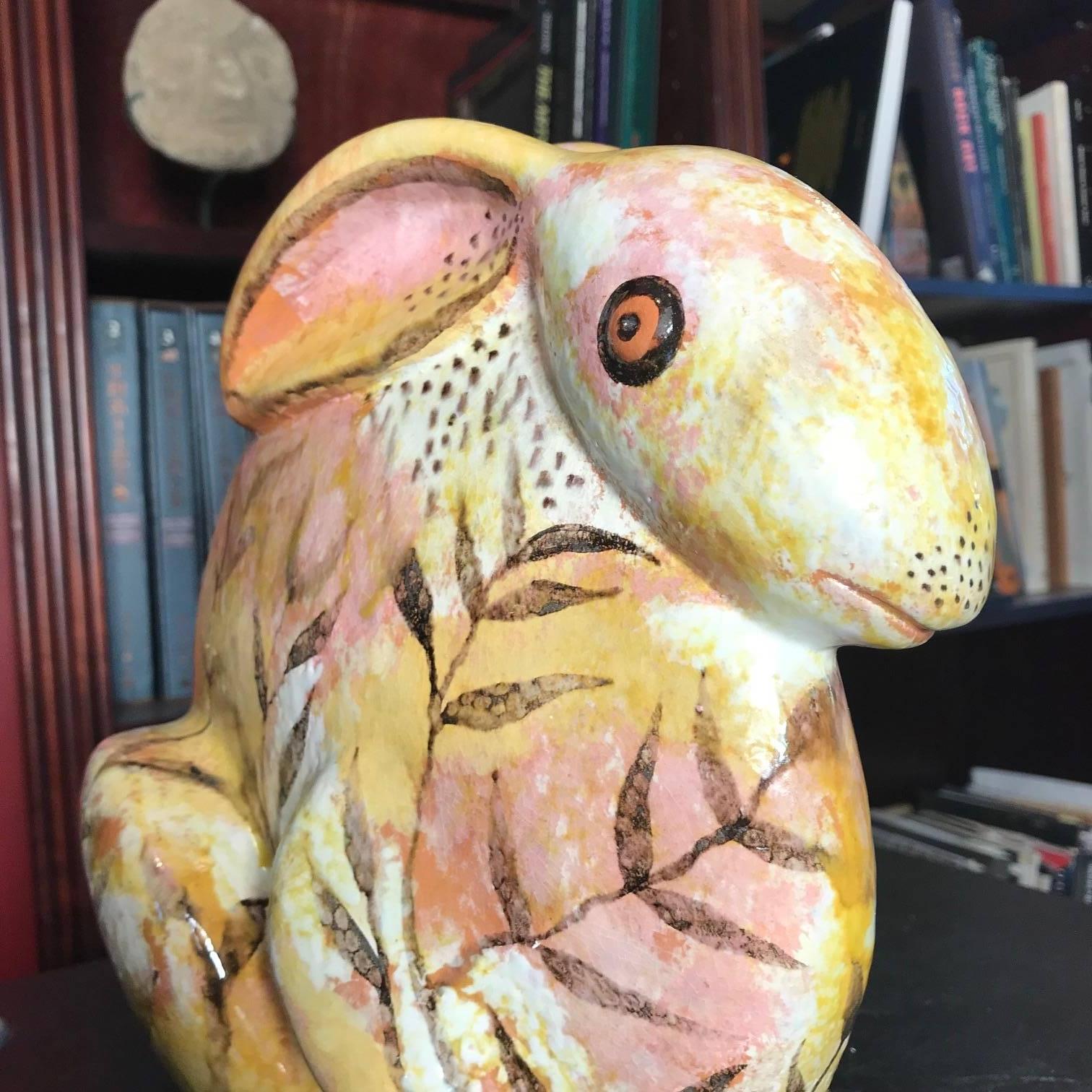 Mid-Century Modern Stunning Big Rabbit Handmade Hand-Painted Master Artisan Eva Fritz-Lindner