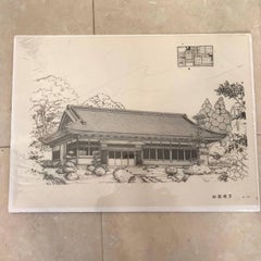 Japan Fine Pair of Vintage Building Prints, Mid-Century Modern