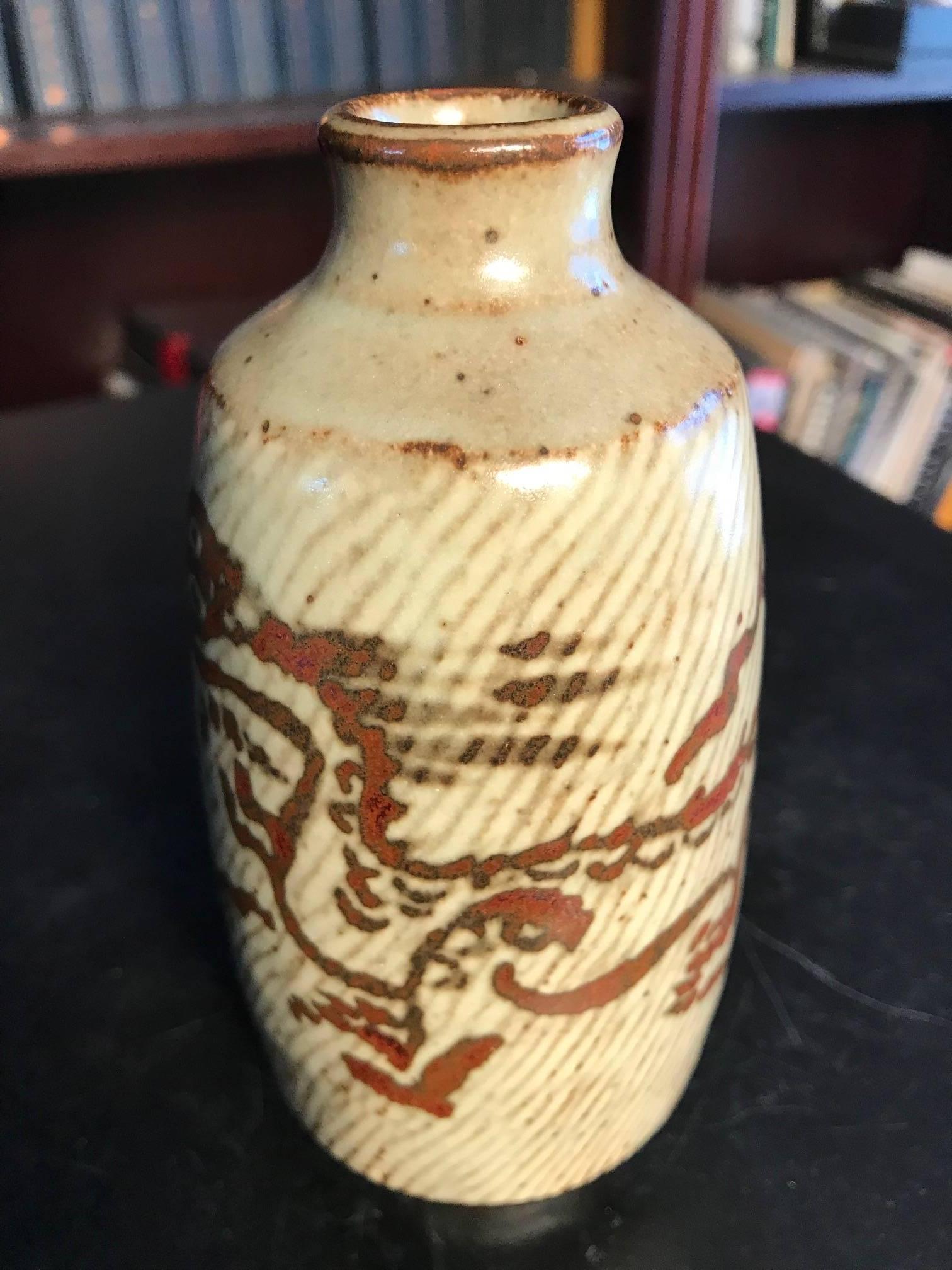 20th Century Japanese Important Dragon Bottle National Treasure Artist  Tatsuzo Shimaoka