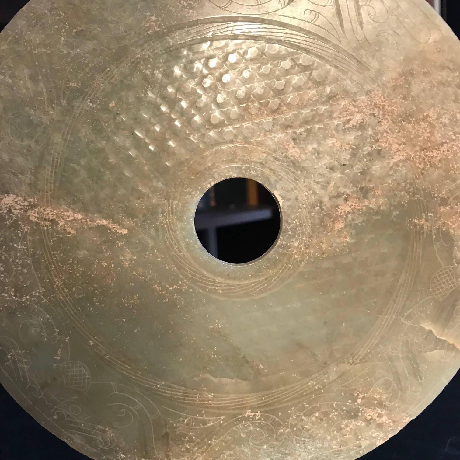Hand-Crafted Important Ancient China Jade Bi Disc, Han Dynasty 206 BC- 220 AD