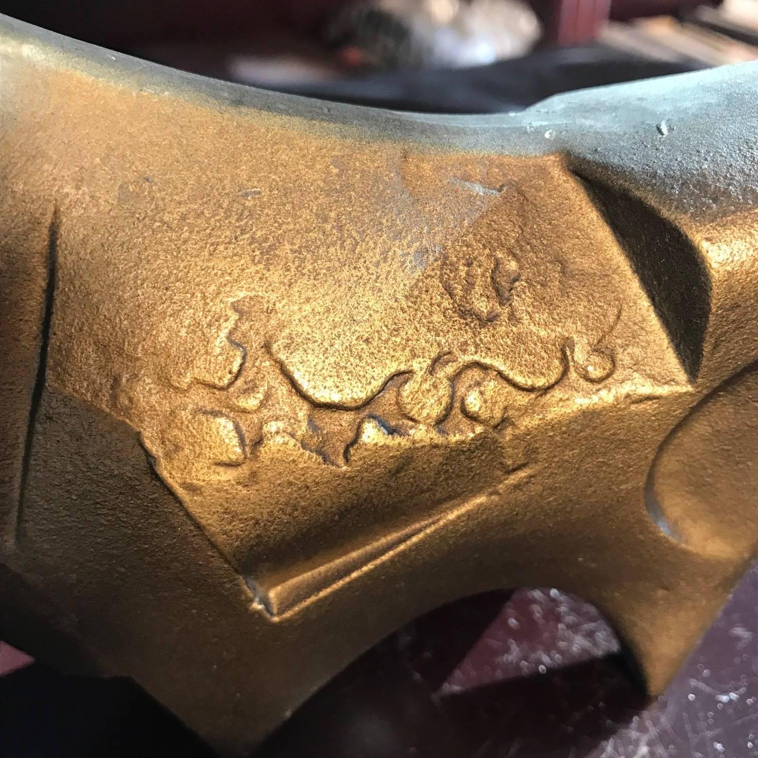 Japanese Elegant Design Bison Cow Hand Cast, Gilt and Artist Signed In Good Condition In South Burlington, VT