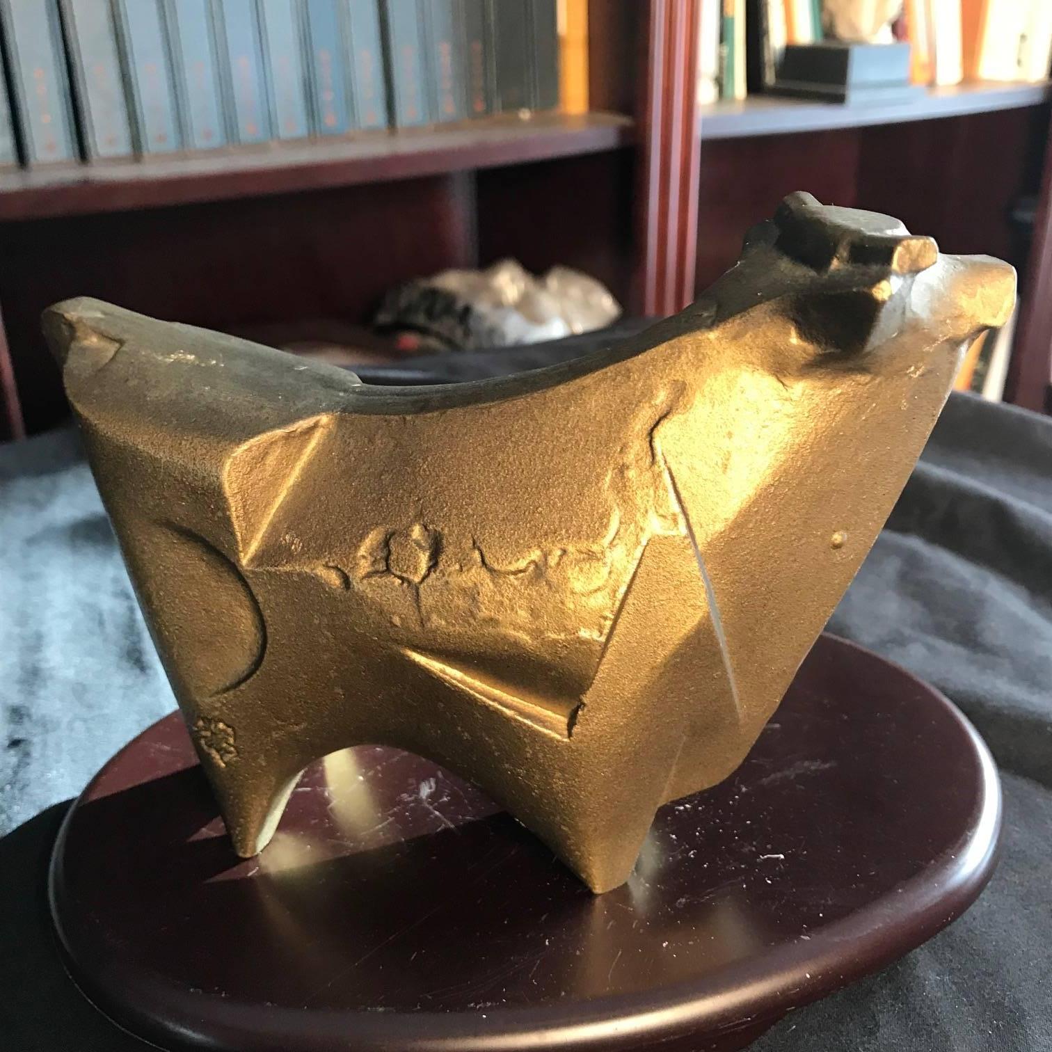 20th Century Japanese Elegant Design Bison Cow Hand Cast, Gilt and Artist Signed