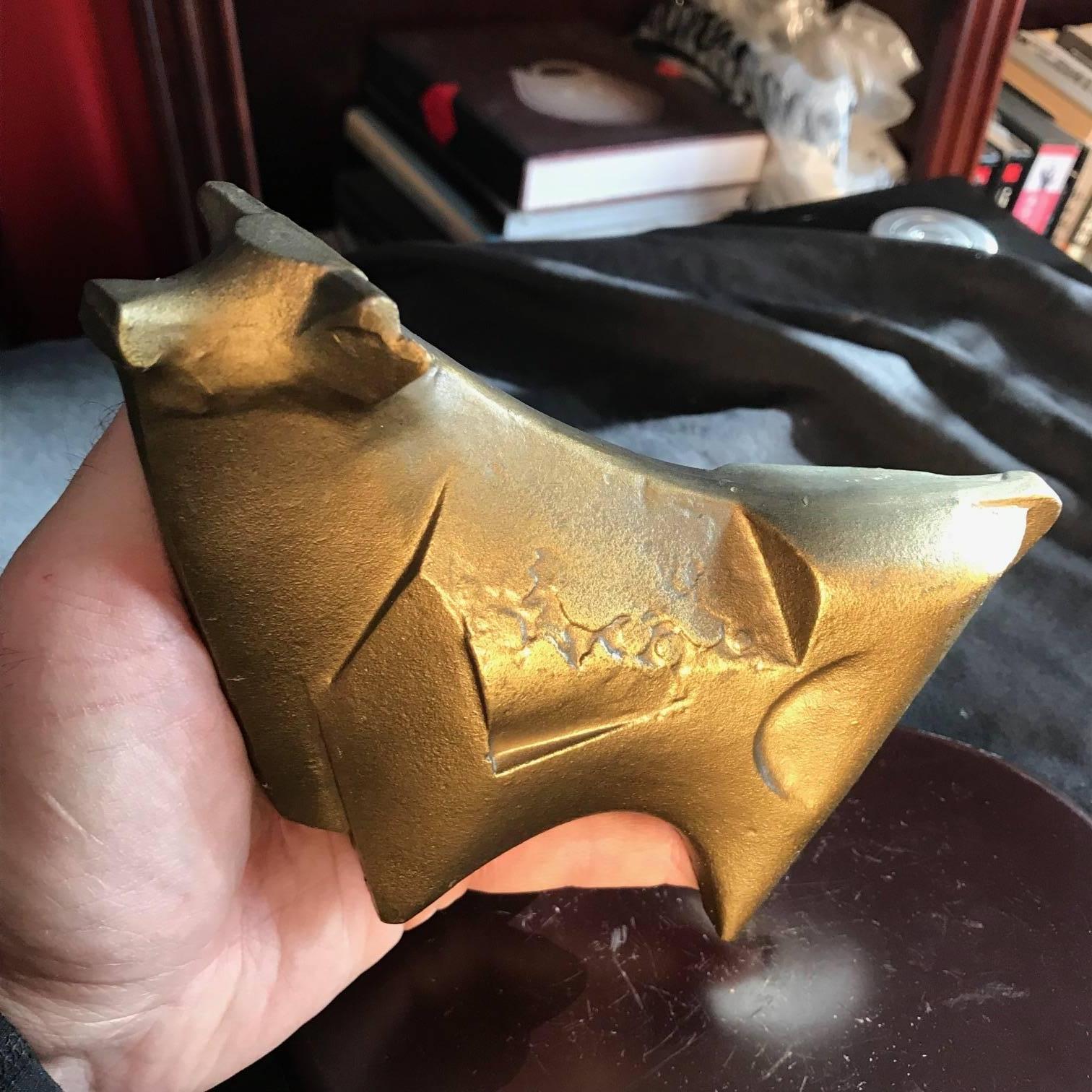 Japanese Elegant Design Bison Cow Hand Cast, Gilt and Artist Signed 1