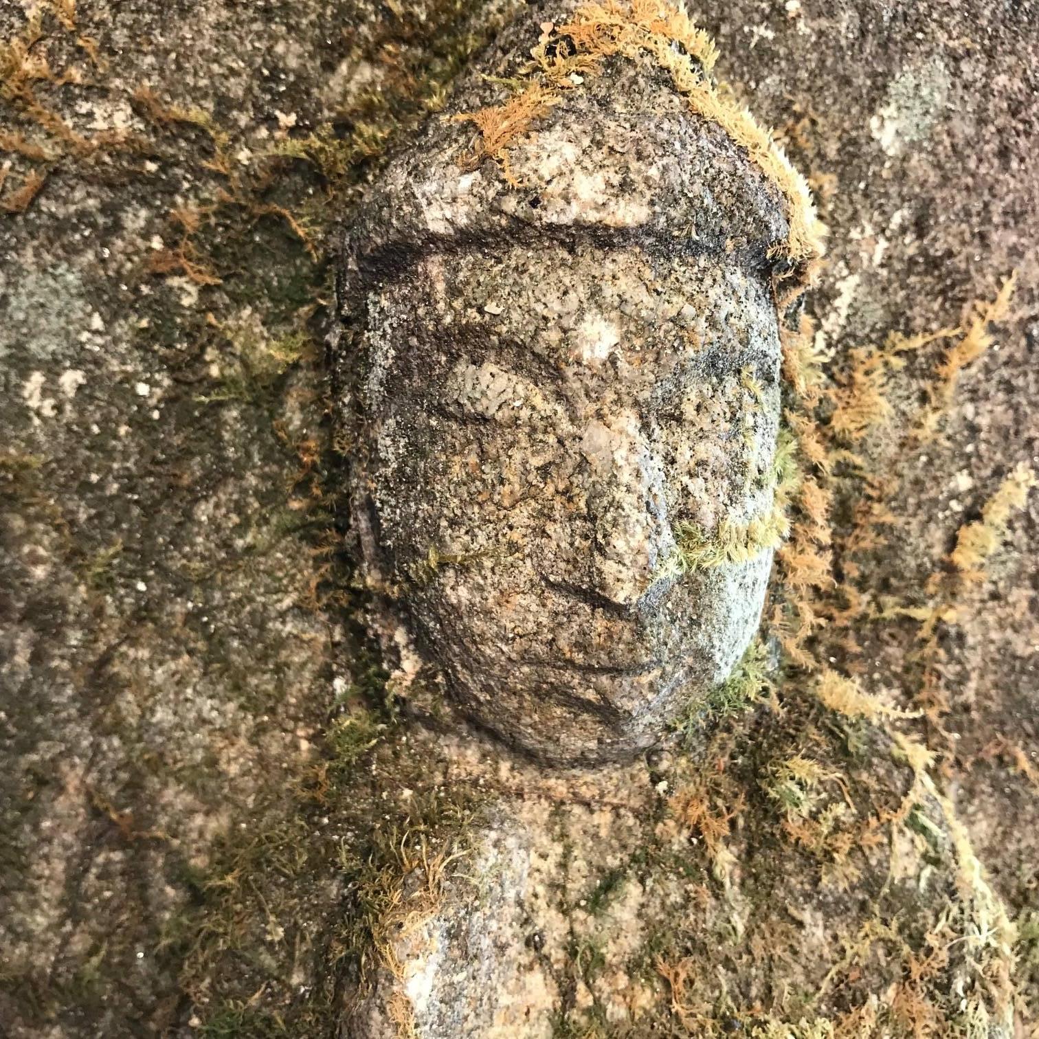 Japanese Antique Stone Buddha Hand-Carved Serene Face, 19th Century 3