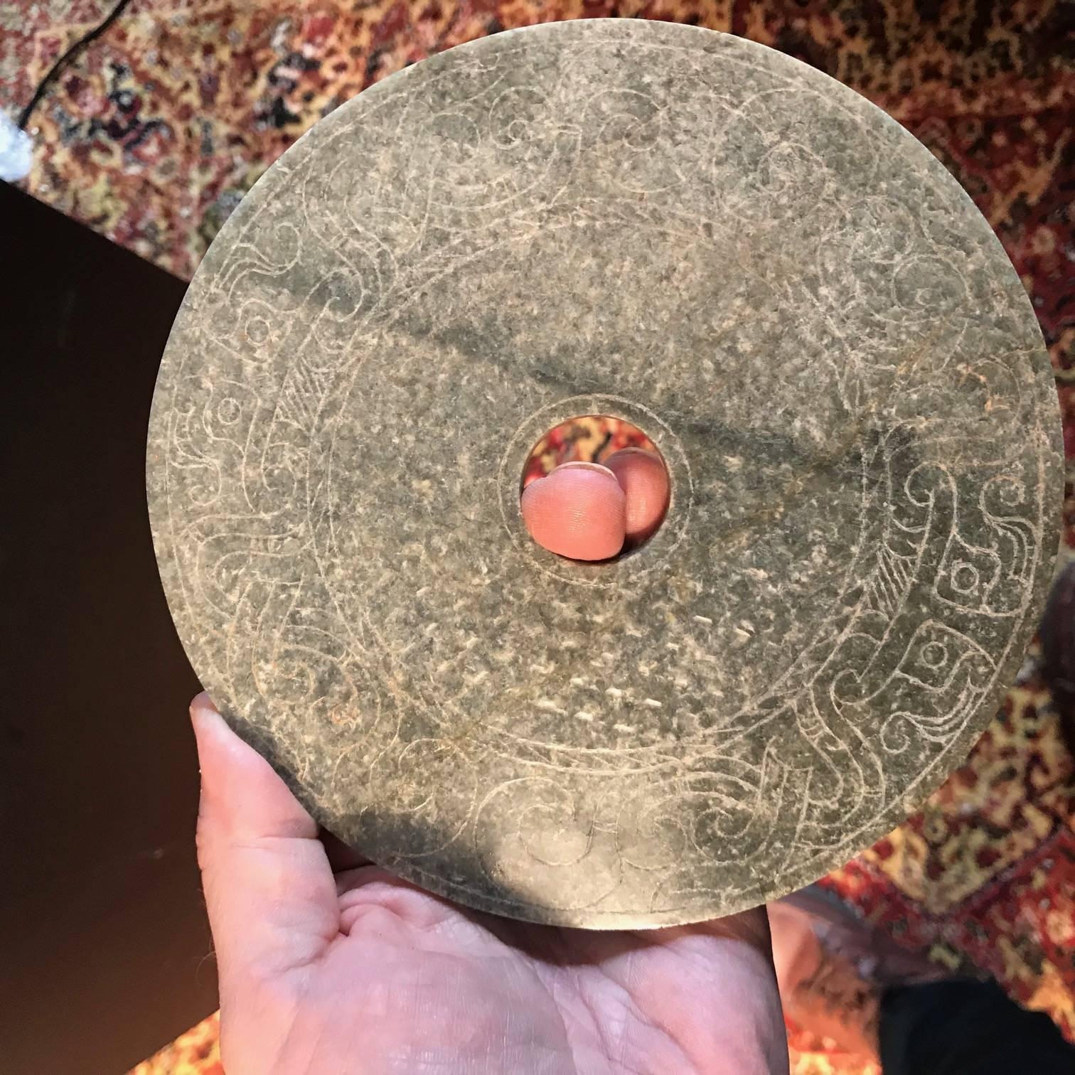 Important Ancient China Jade Bi Disc, Han Dynasty 206 BC-220 AD In Good Condition In South Burlington, VT