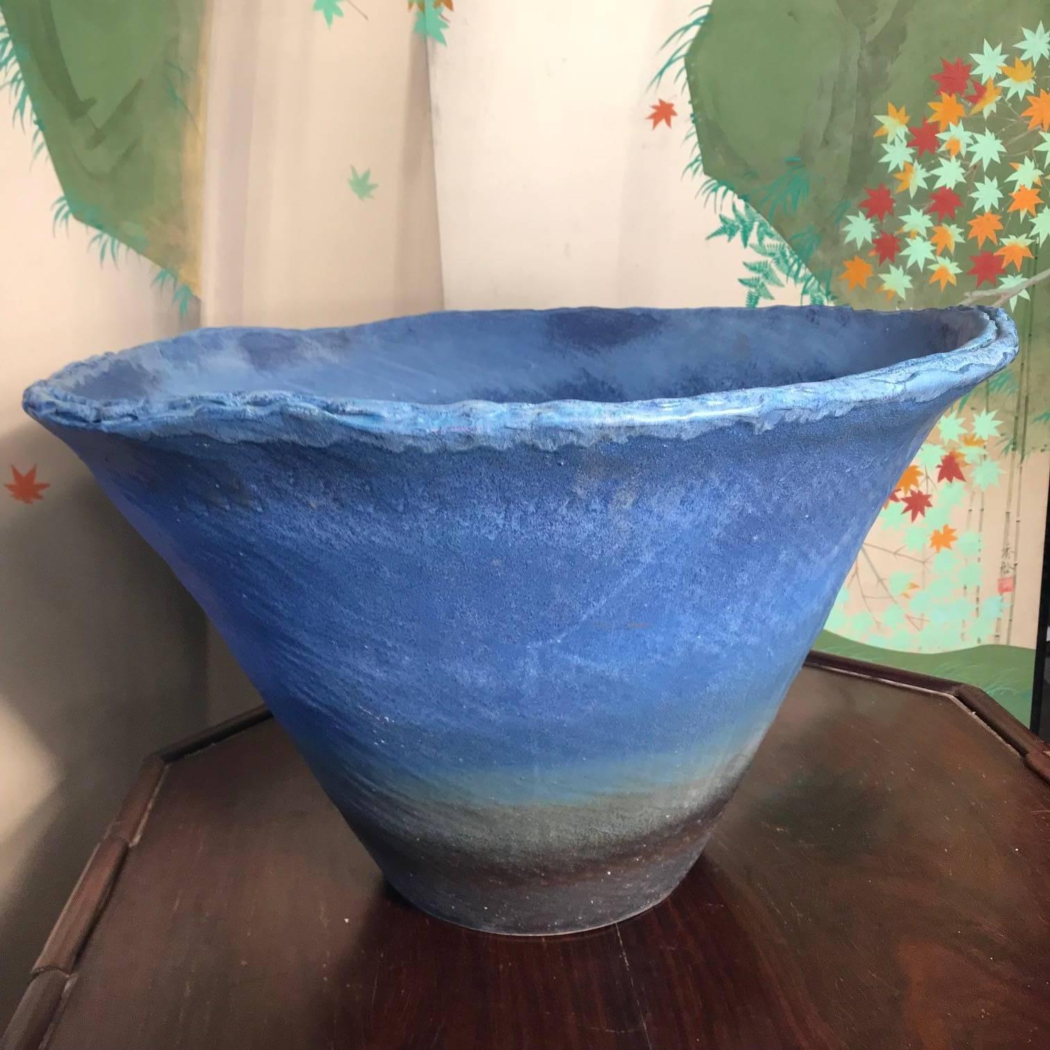 Showa Japanese Big Stunning  Cobalt Blue Water Planter Basin