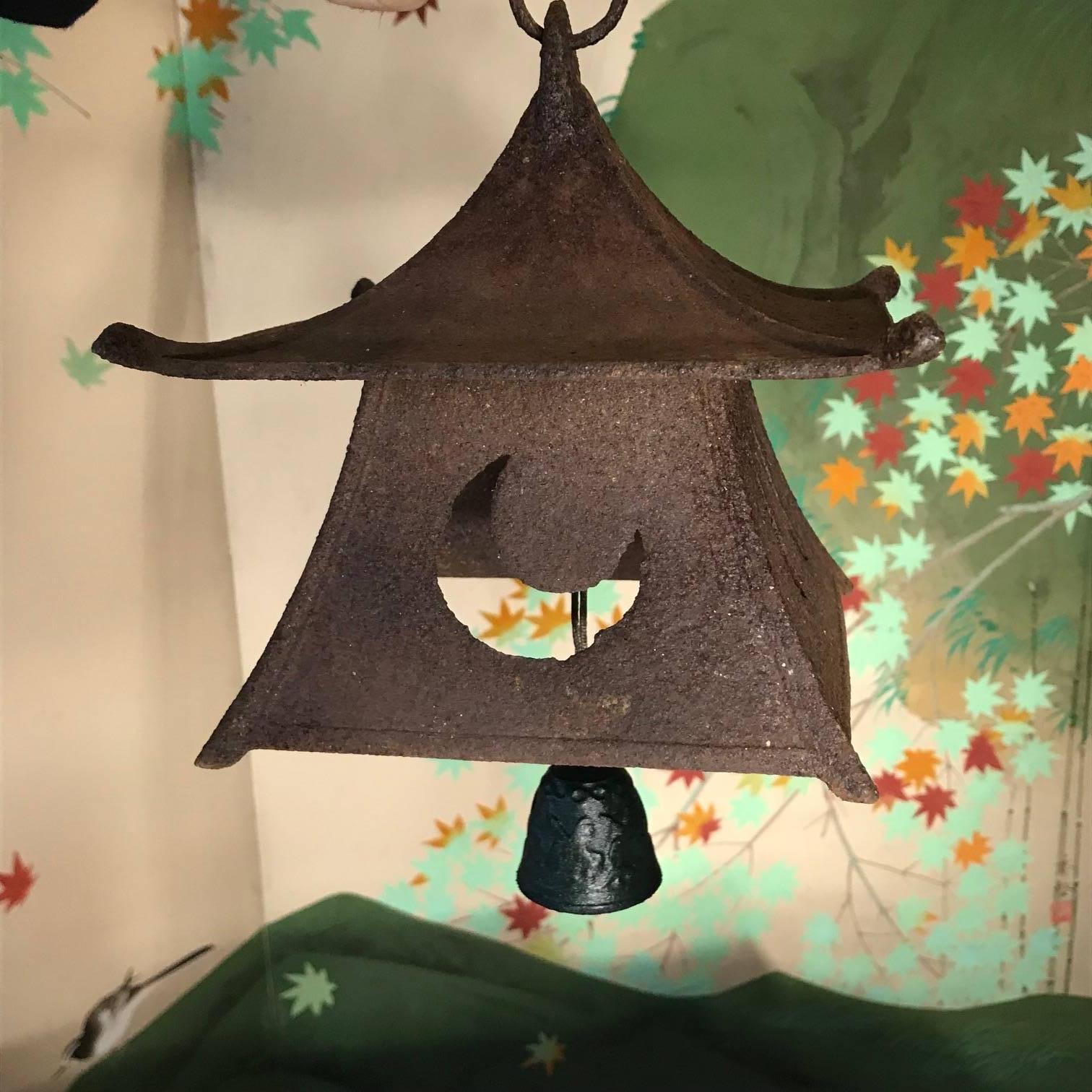Showa Japanese Large Old Lantern and Wind Chime
