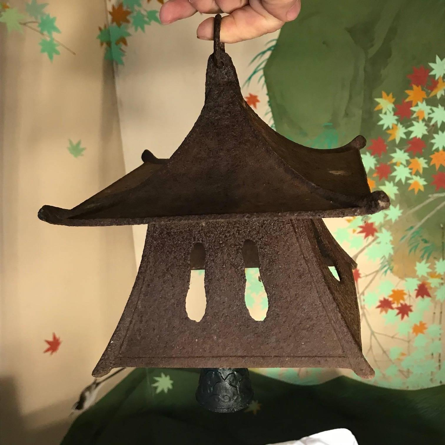 Cast Japanese Large Old Lantern and Wind Chime