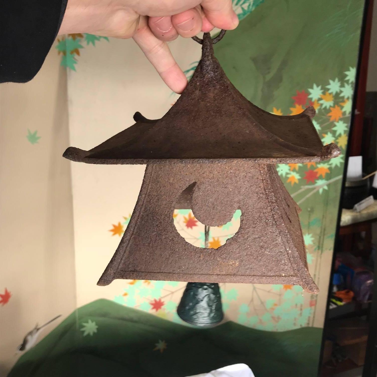 Bronze Japanese Large Old Lantern and Wind Chime