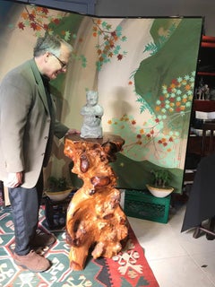 Natural Organic Burl Wood Flower Display Table, 38"