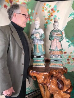 Important Pair Monumental Ancient China Ming Tomb Attendant Sculpture, 1368-1644