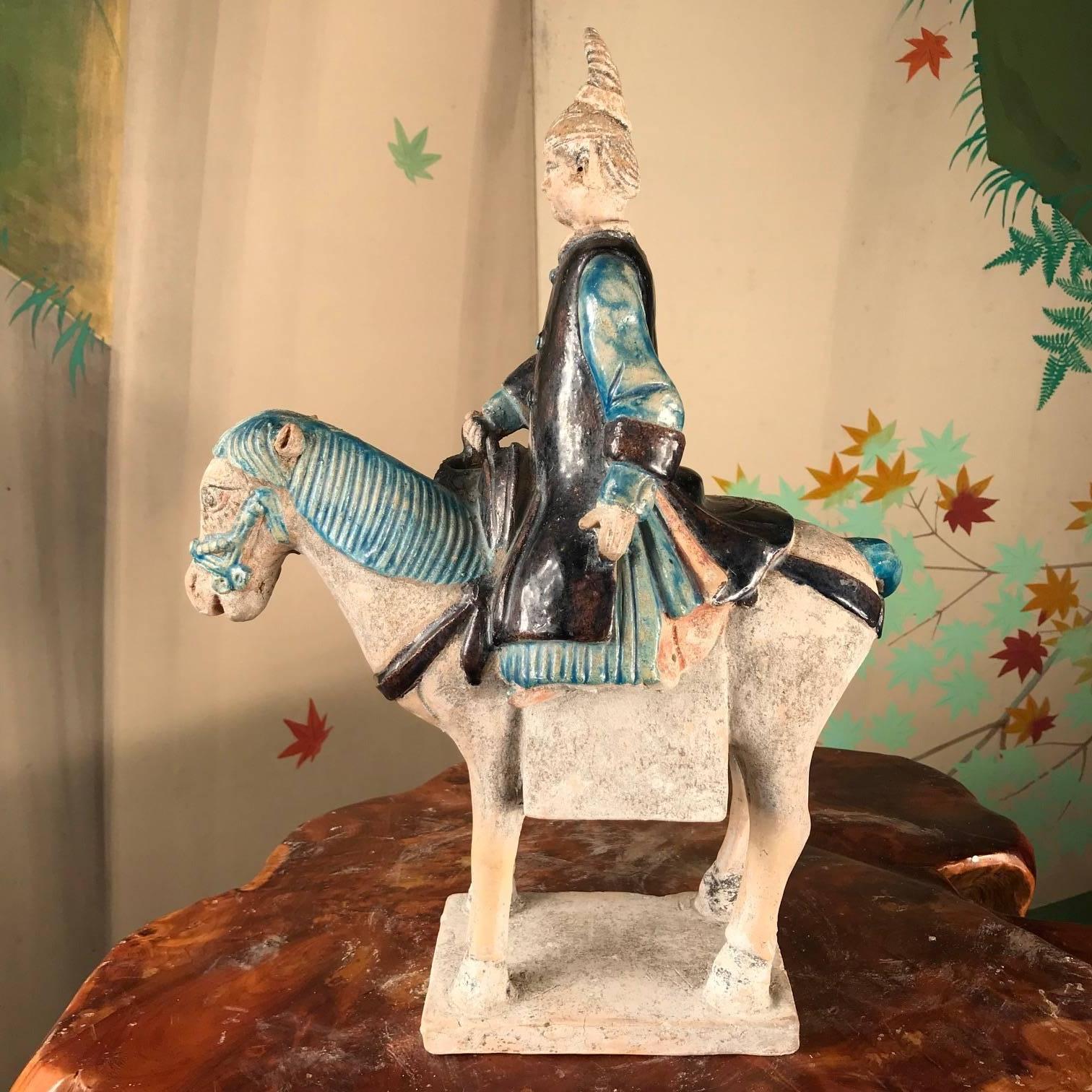 Ancient Imperial China Ming Blue Female Equestrian Horse Rider, 1500 1
