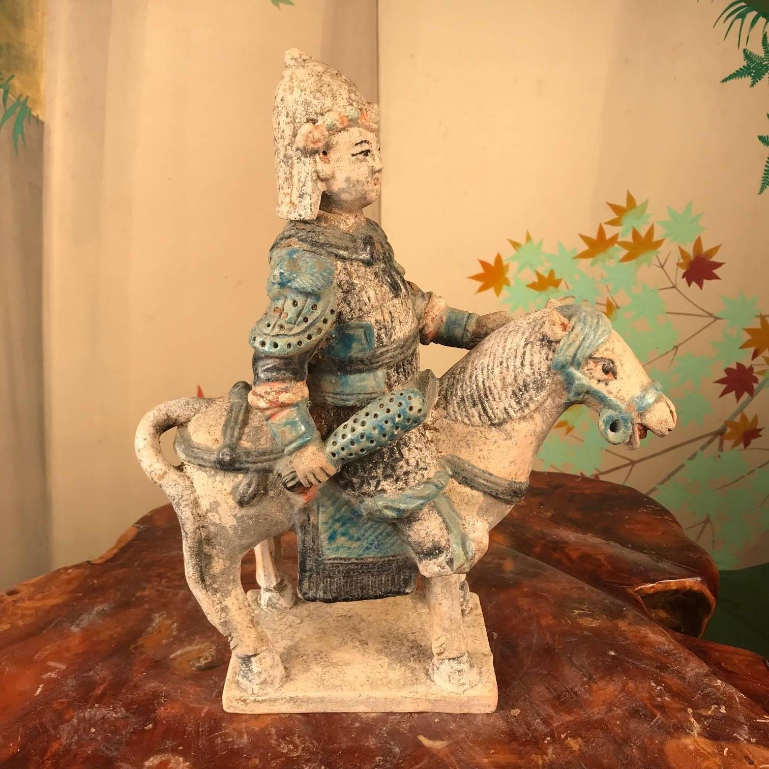 Ceramic Important Ancient Imperial China Ming Military Horse Rider