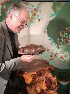 Japanese Vintage Long Ear Hand-Carved Wood Rabbit Unusual Stealthy Crawl